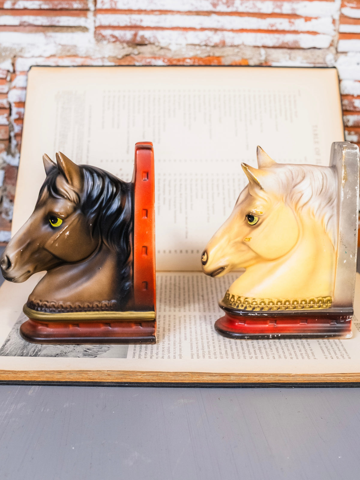 Vintage 1950s Hand-Painted Ceramic Horse Head Bookends | Set of 2