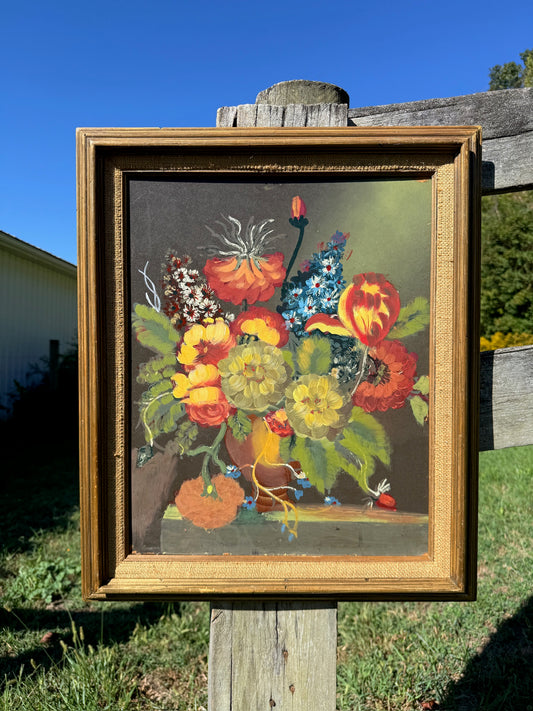 Vintage 1950s Framed Floral Still Life Oil Painting