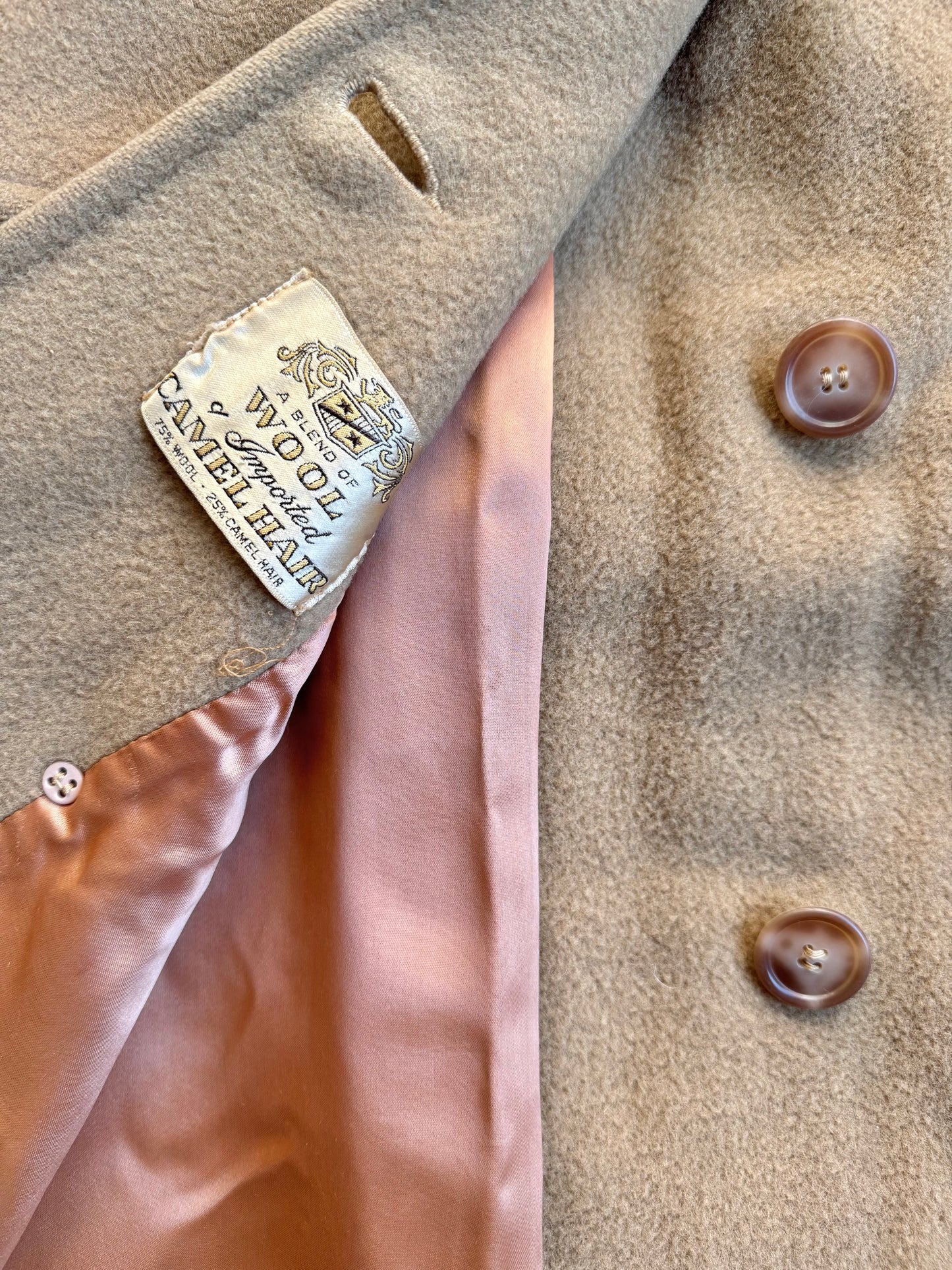 Vintage 1960s Tan Camel Hair Wool Trench Coat | Small