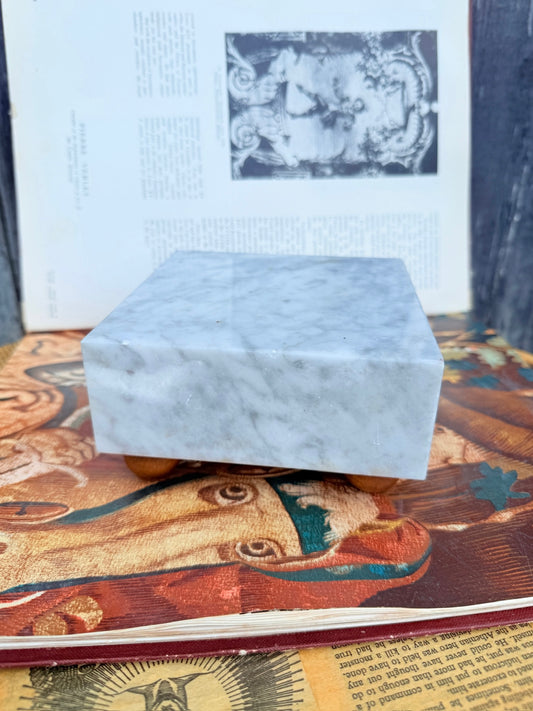 Vintage 1980s Square Carrara Marble Cheese Block