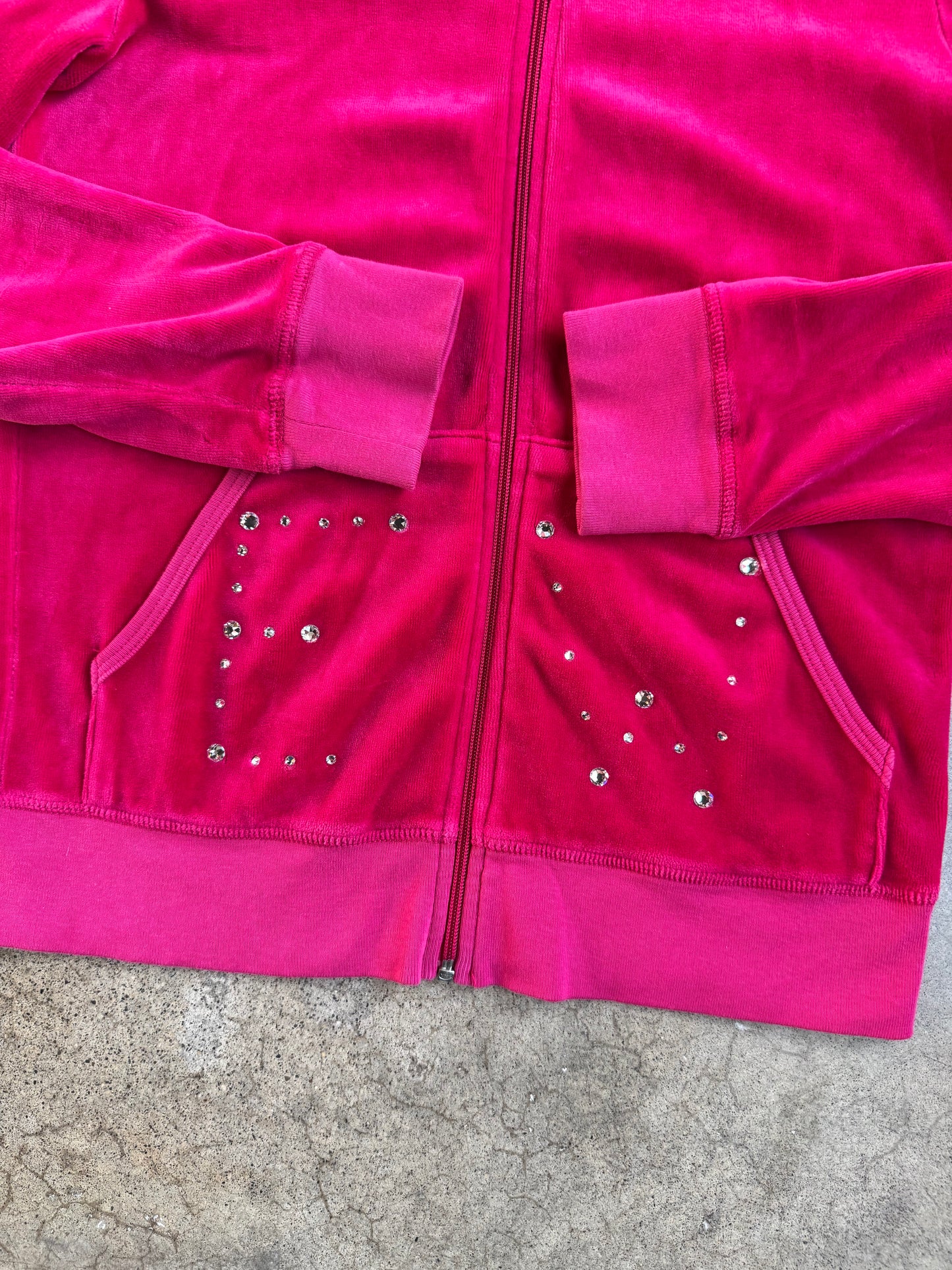 2000s Juicy Couture "Elle Woods" Bedazzled Monogram Hot Pink Velour Tracksuit | Medium