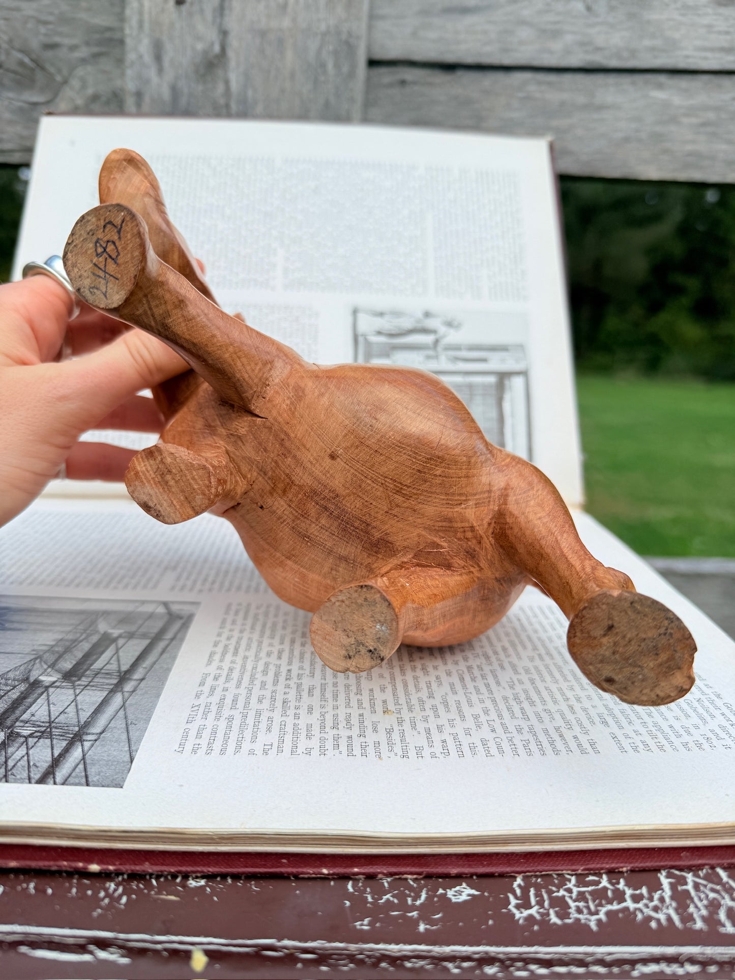 Vintage 1950s Hand-Carved Wooden Rhino Figurine