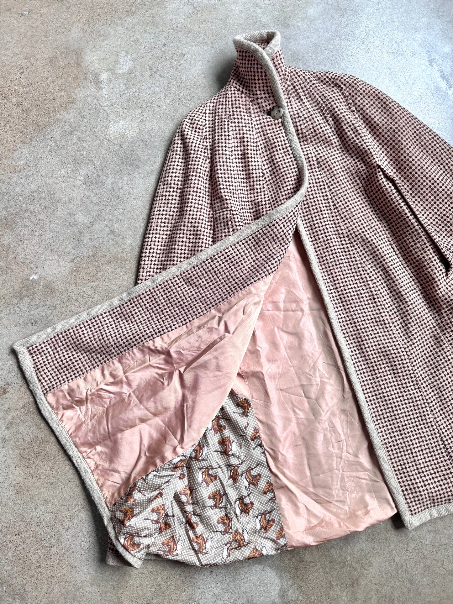 Vintage 1960s Handmade Wool Tweed High-Neck Cape