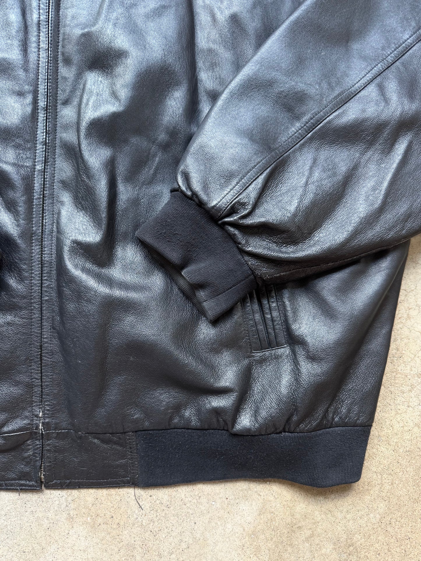 Vintage Big Daddy Embroidered Black Leather Bomber Jacket | 5XL