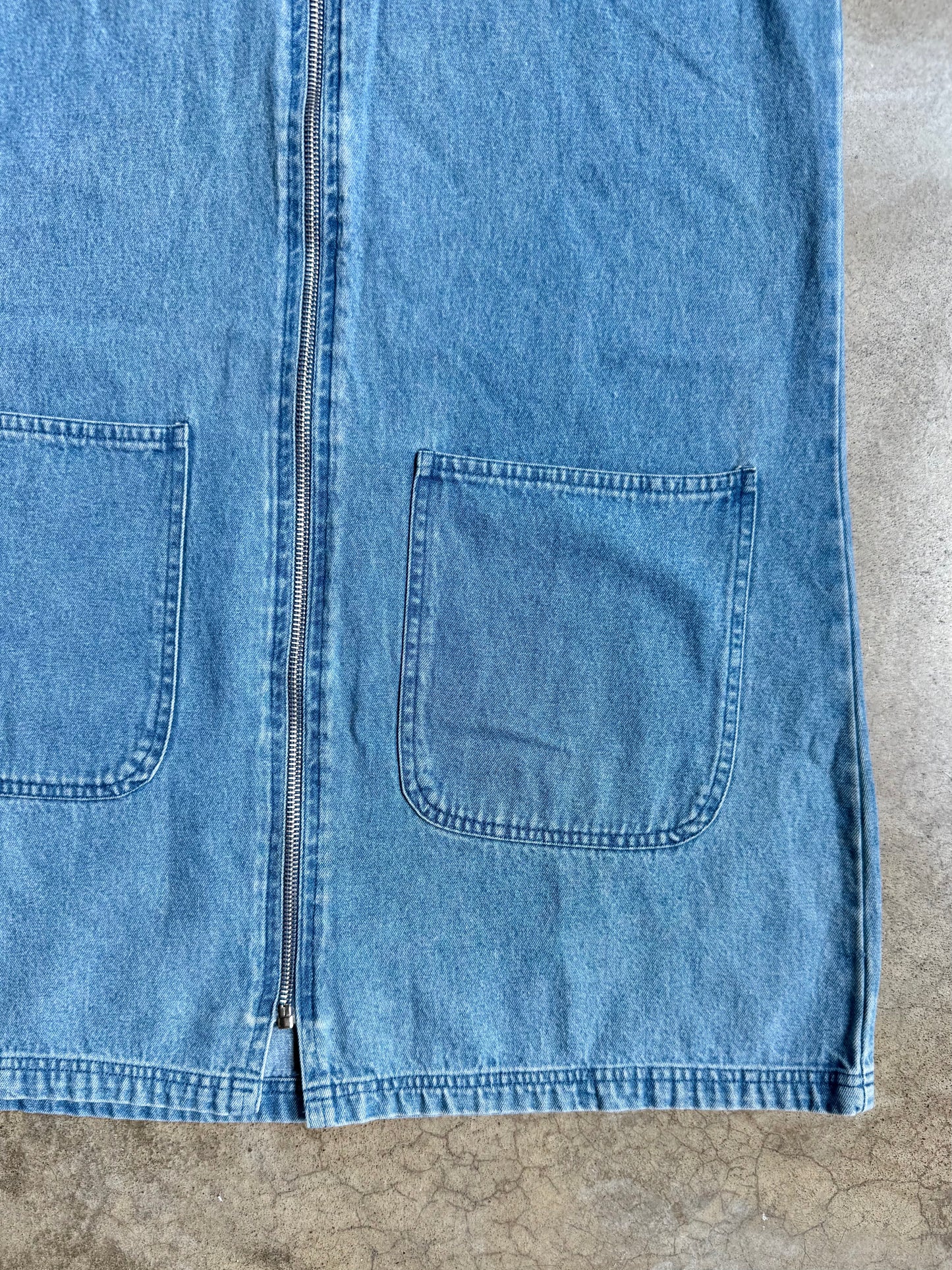 Vintage 1990s Premier International Zip-Up Sleeveless Denim Dress | Medium