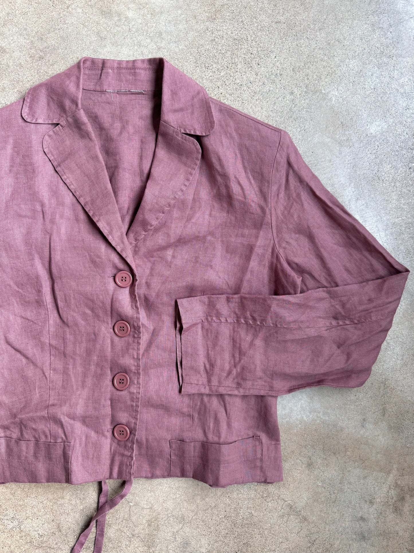 Vintage 1990s Mauve Cropped Lightweight Linen Blazer | Medium
