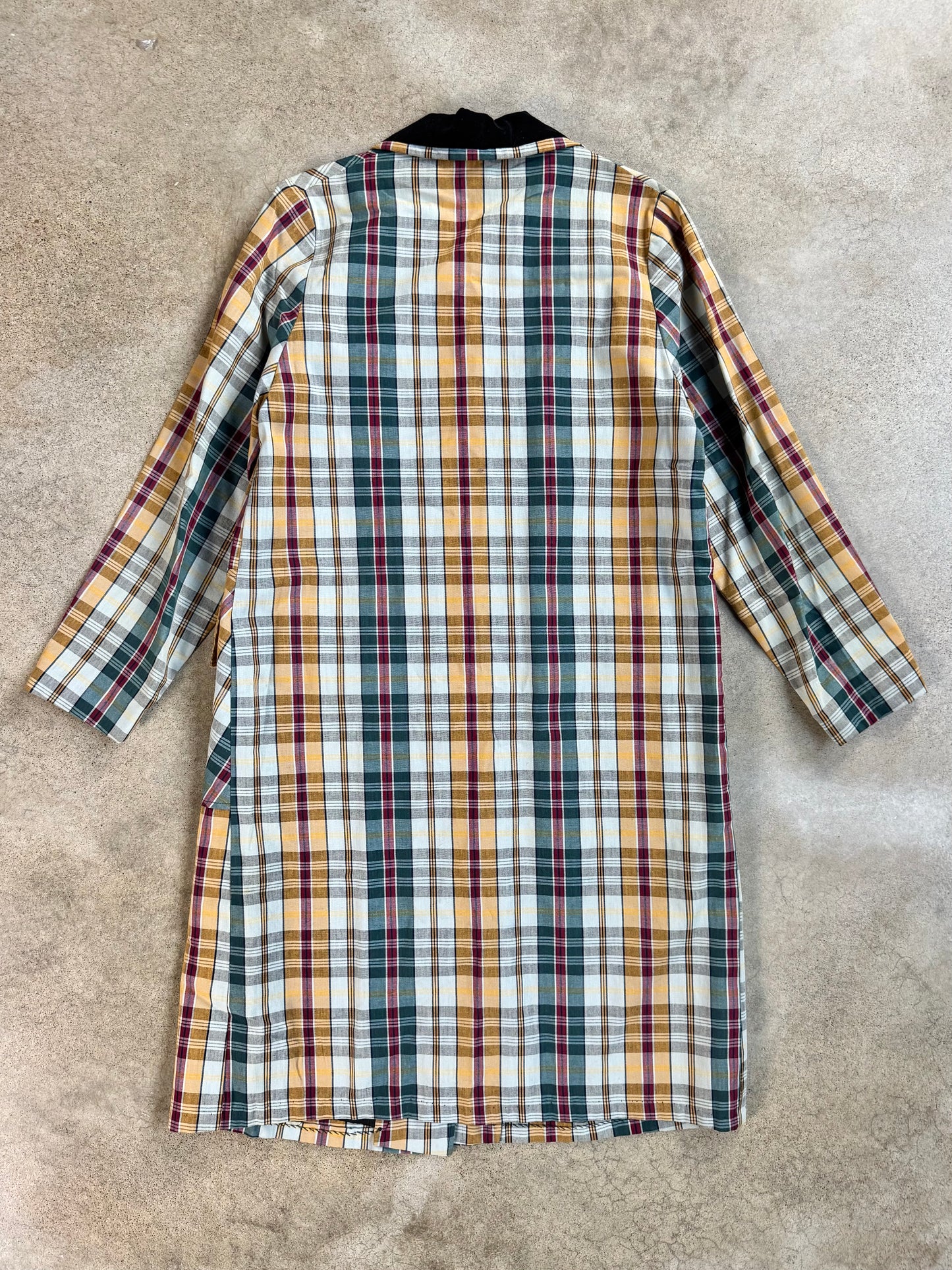 Vintage 1960s Plaid Velvet Collar Lightweight Trench Coat | S/M