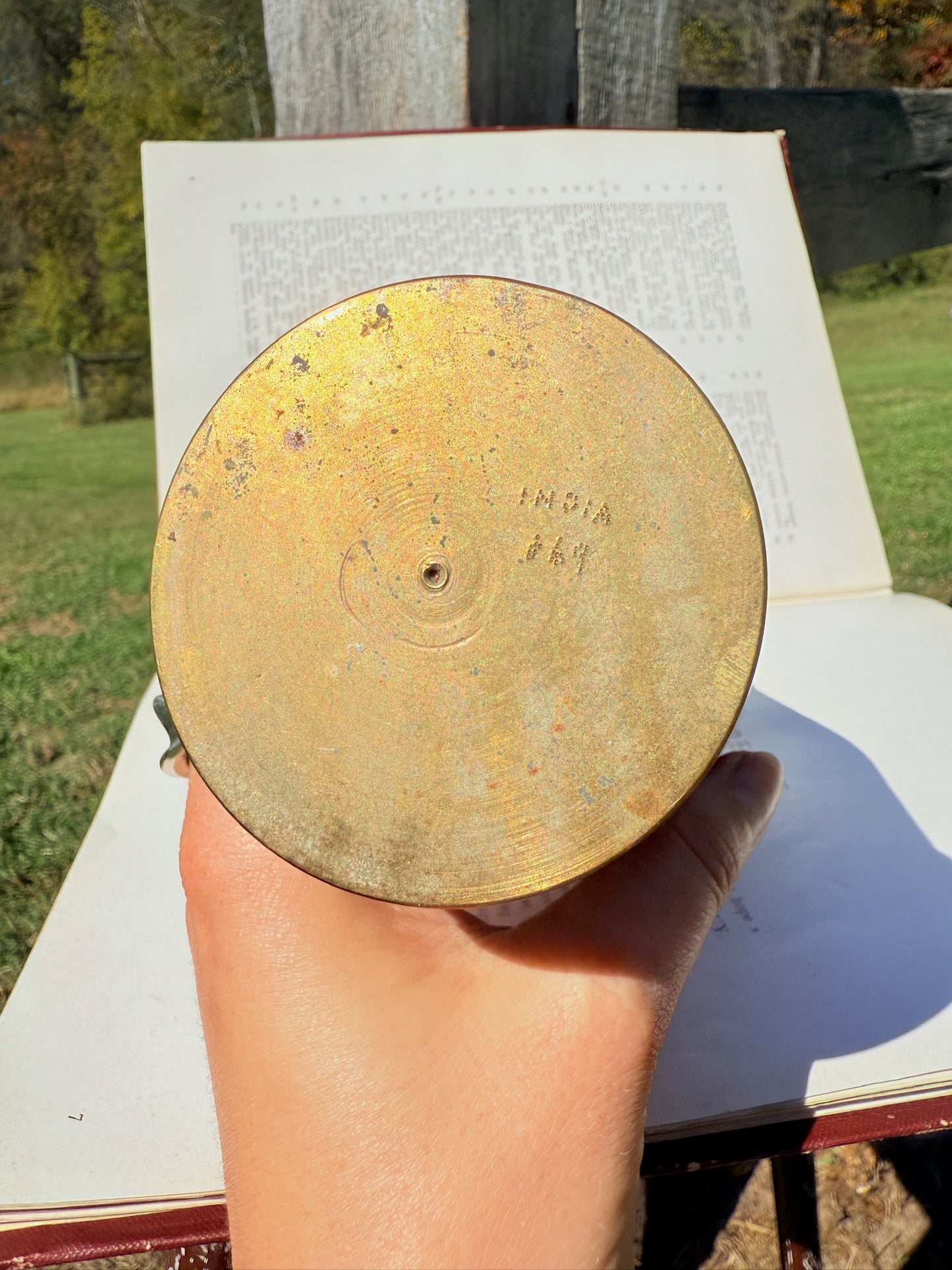 Vintage 1950s Solid Brass Etched Floral Vase