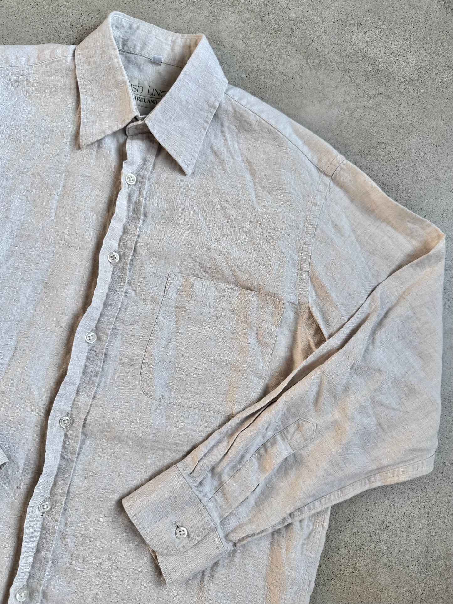 Vintage Irish Linen Co. Beige Button-Up Shirt | Small
