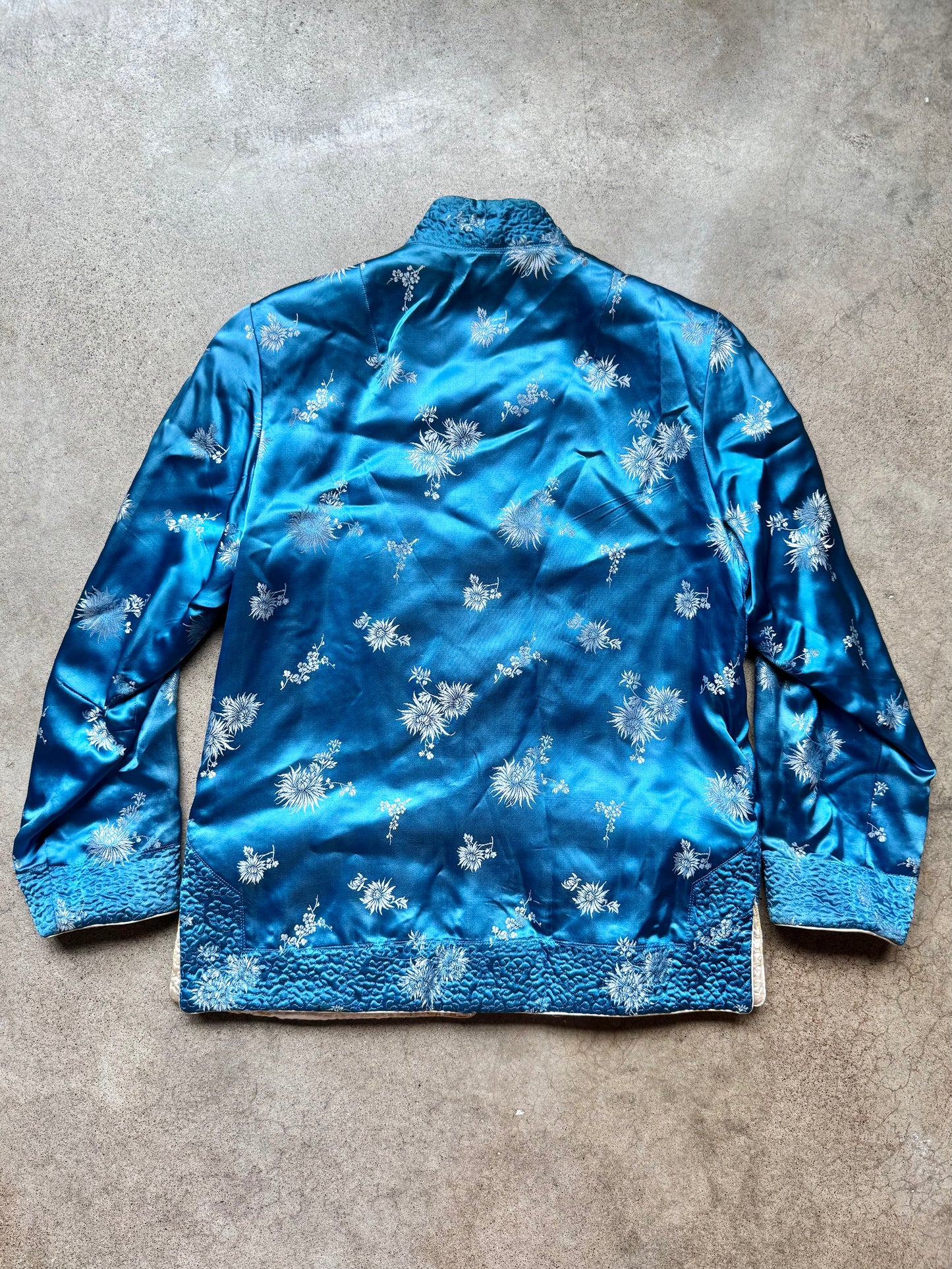 Vintage 1960s Silver Lake Chinese Reversible Satin Floral Jacquard Quilted Jacket | Medium