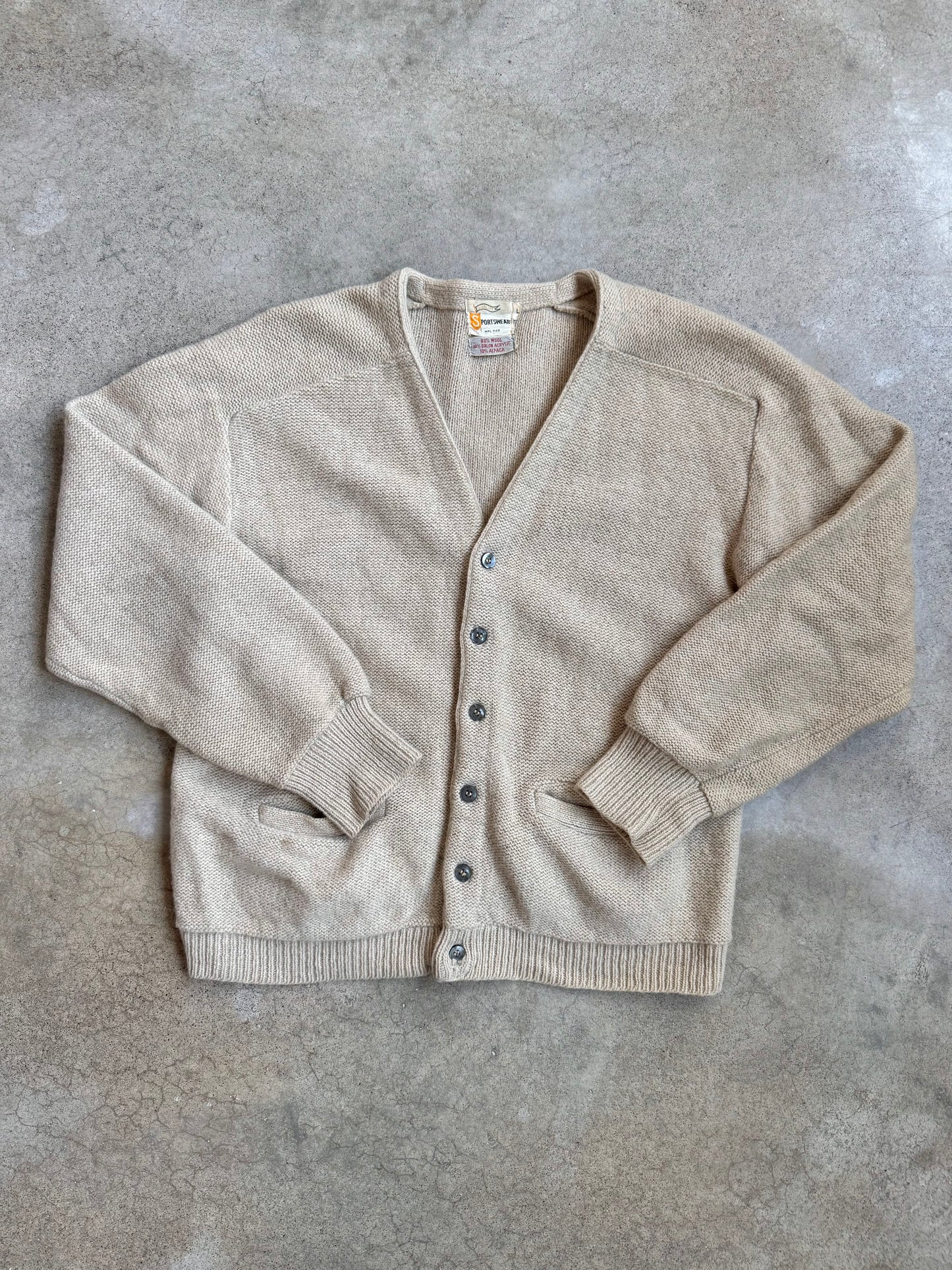 Vintage 1960s Sportswear Beige Wool-Blend Cardigan | Large