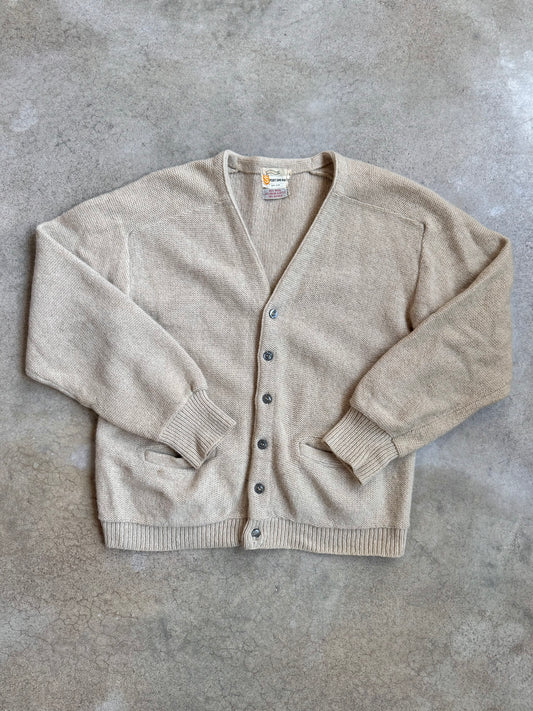 Vintage 1960s Sportswear Beige Wool-Blend Cardigan | Large