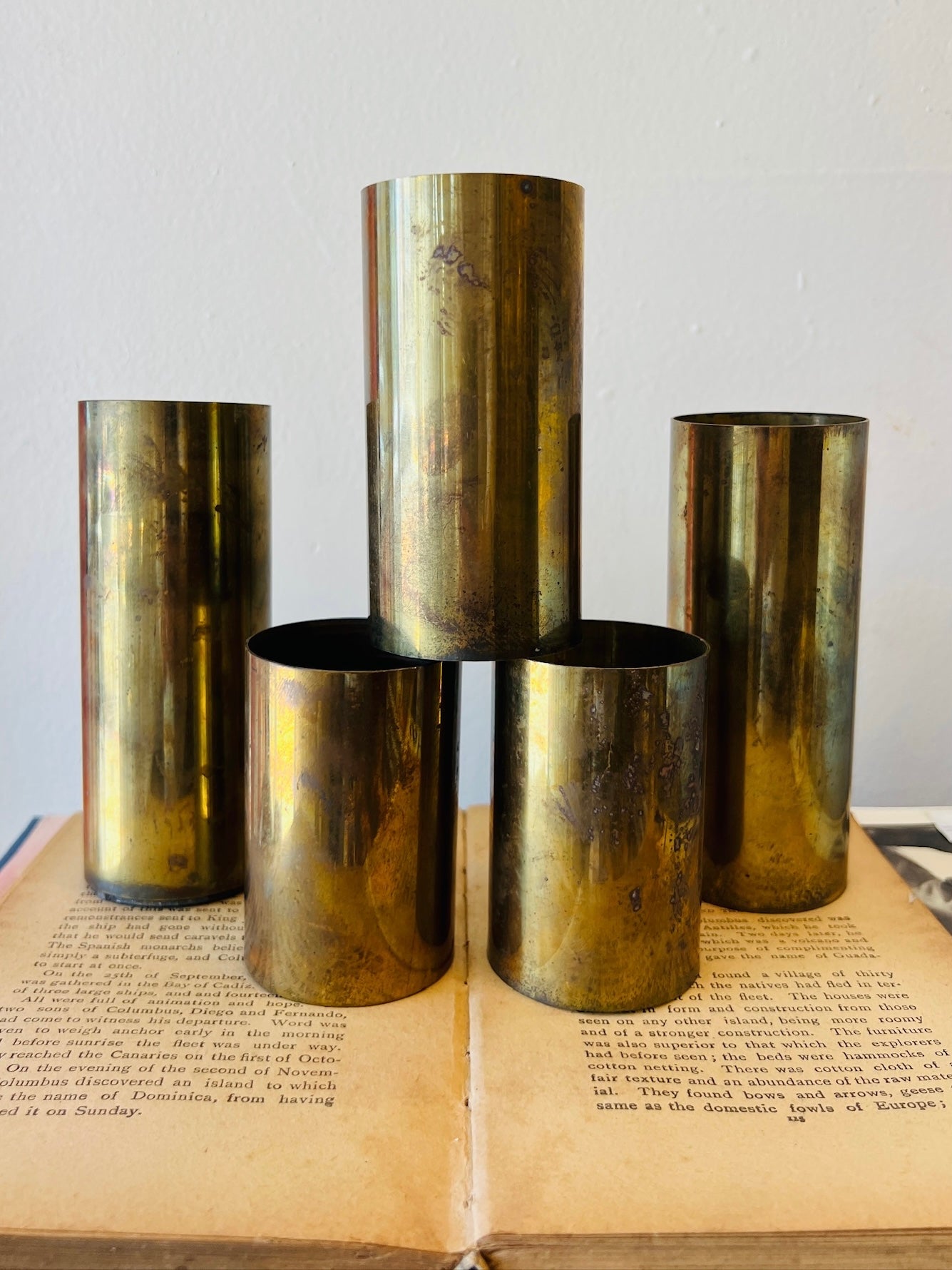 Vintage MCM 1950s Brass Cylinder Candle Holders | Set of 5