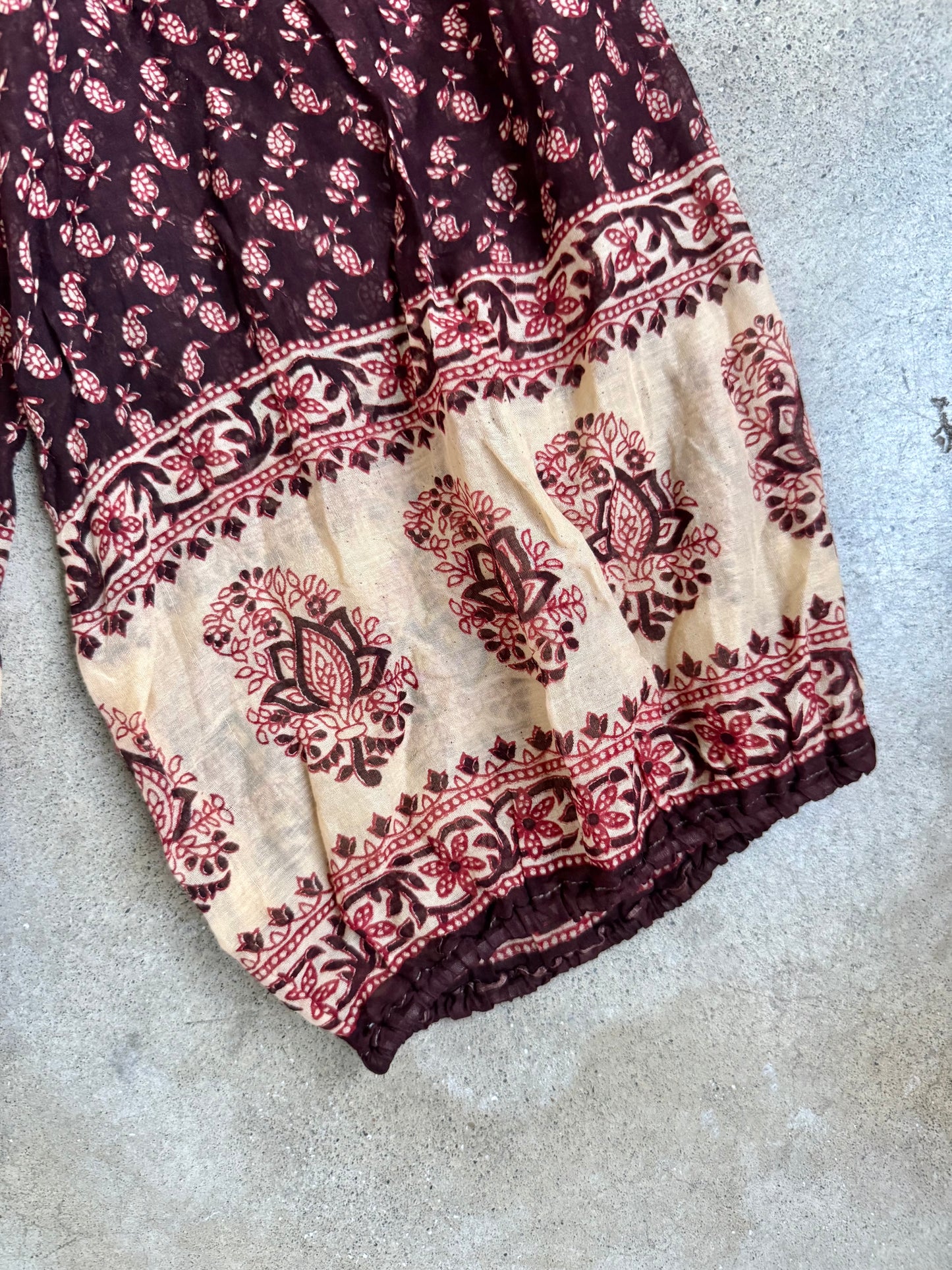 Vintage 1970s Indian Block Print 100% Cotton Gauze Peasant Blouse | Medium