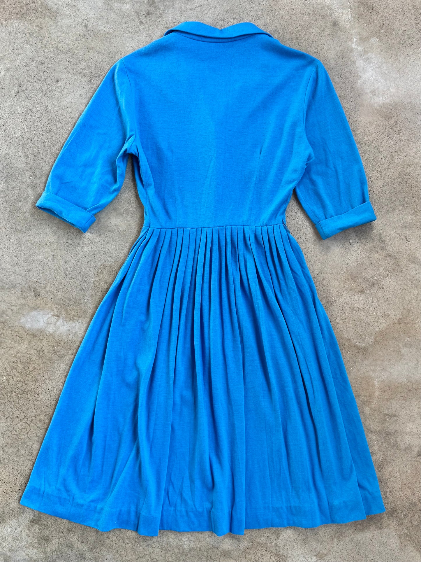 Vintage 1950s Blue Button-Front Pleated Shirtwaist Dress | Small