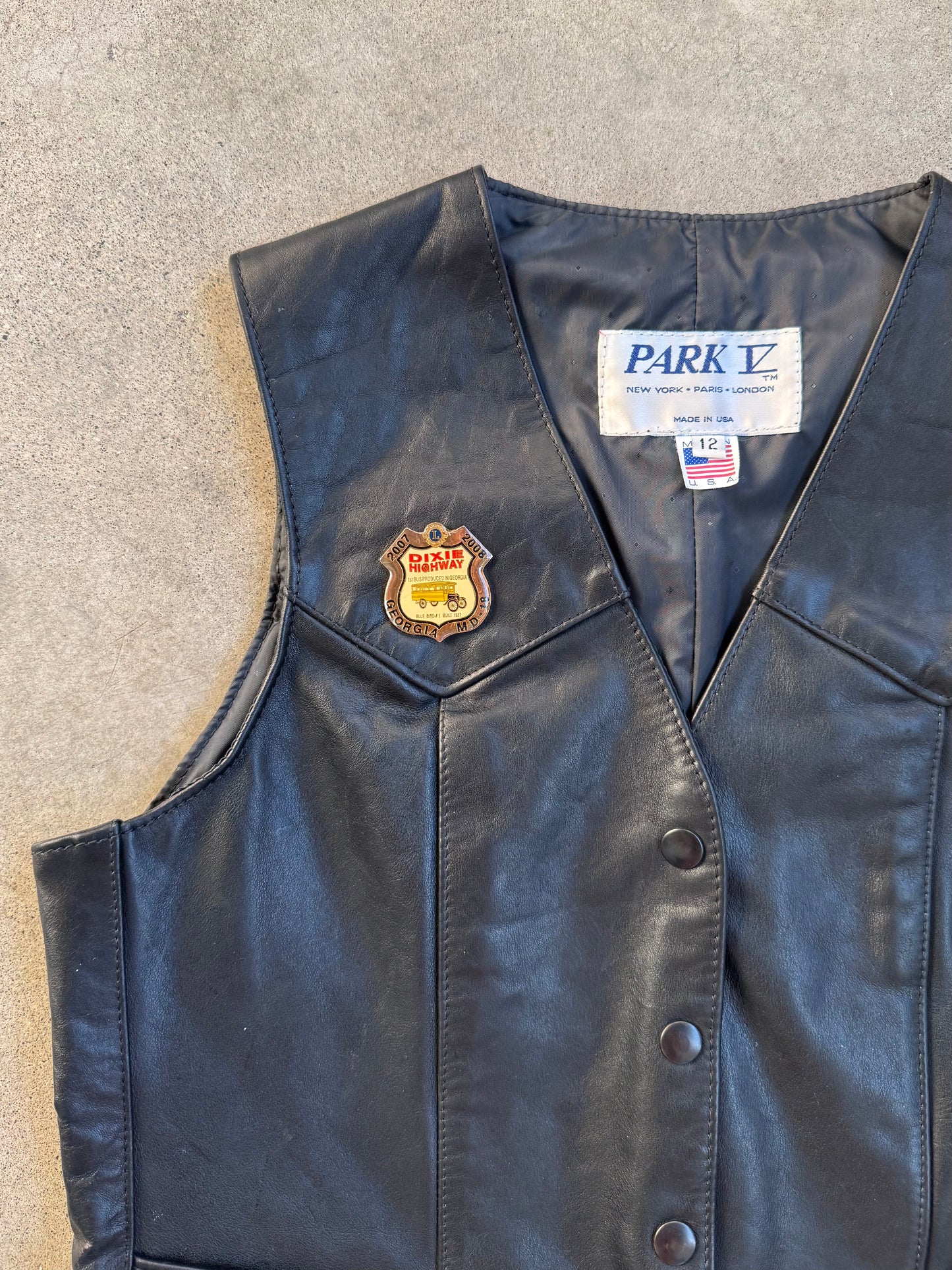 Vintage 1990s Park V “Dixie Highway” Black Leather Lace-Up Motorcycle Vest | Small