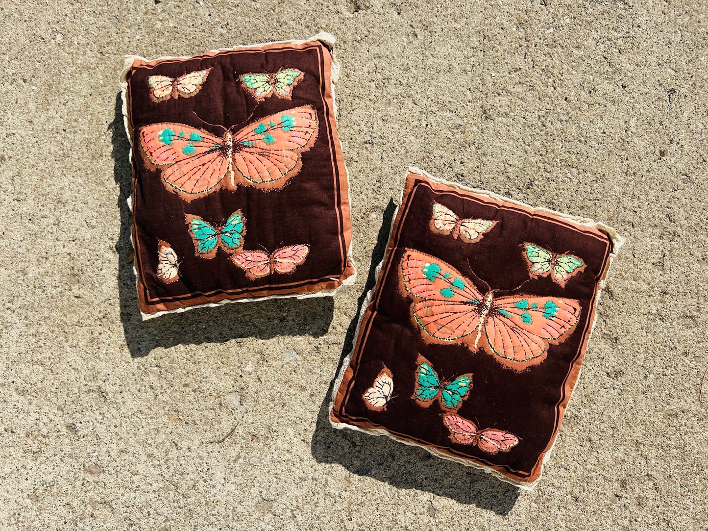 Vintage 1960s Handmade Butterfly Pillows | Set of 2