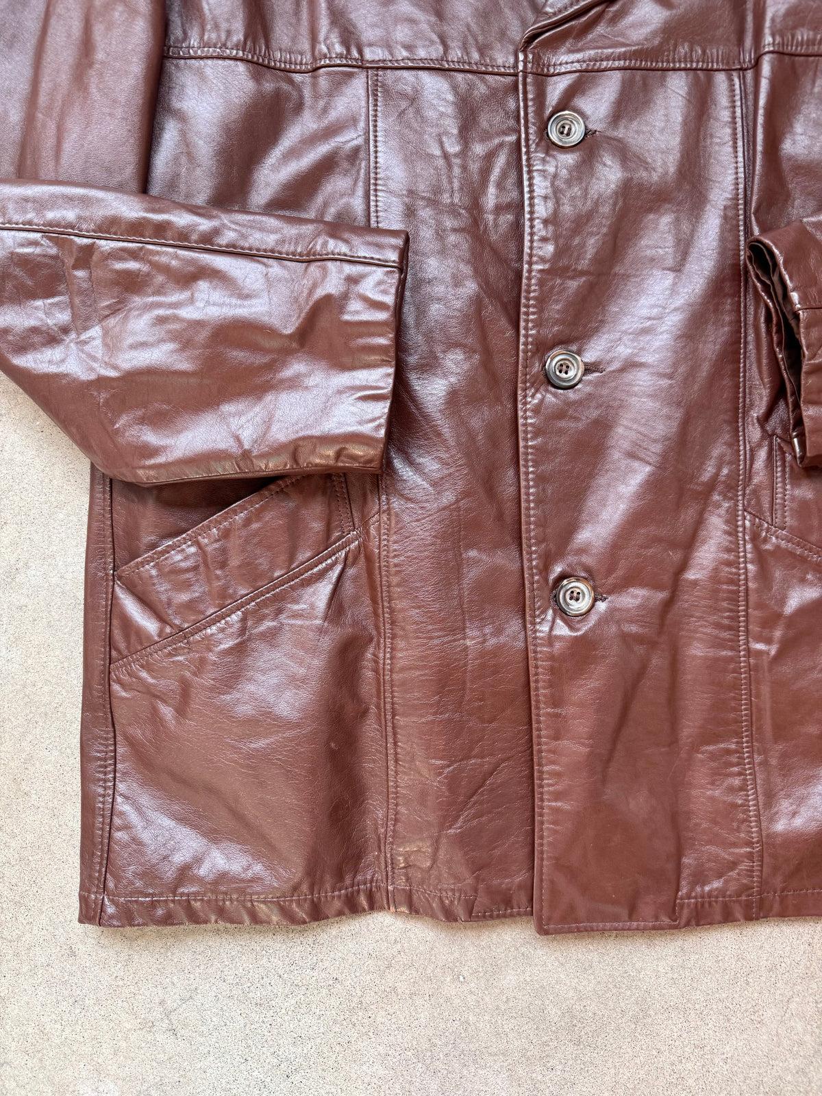 Vintage 1970s London Fog Brown Faux Fur Lined Leather Jacket | 46R
