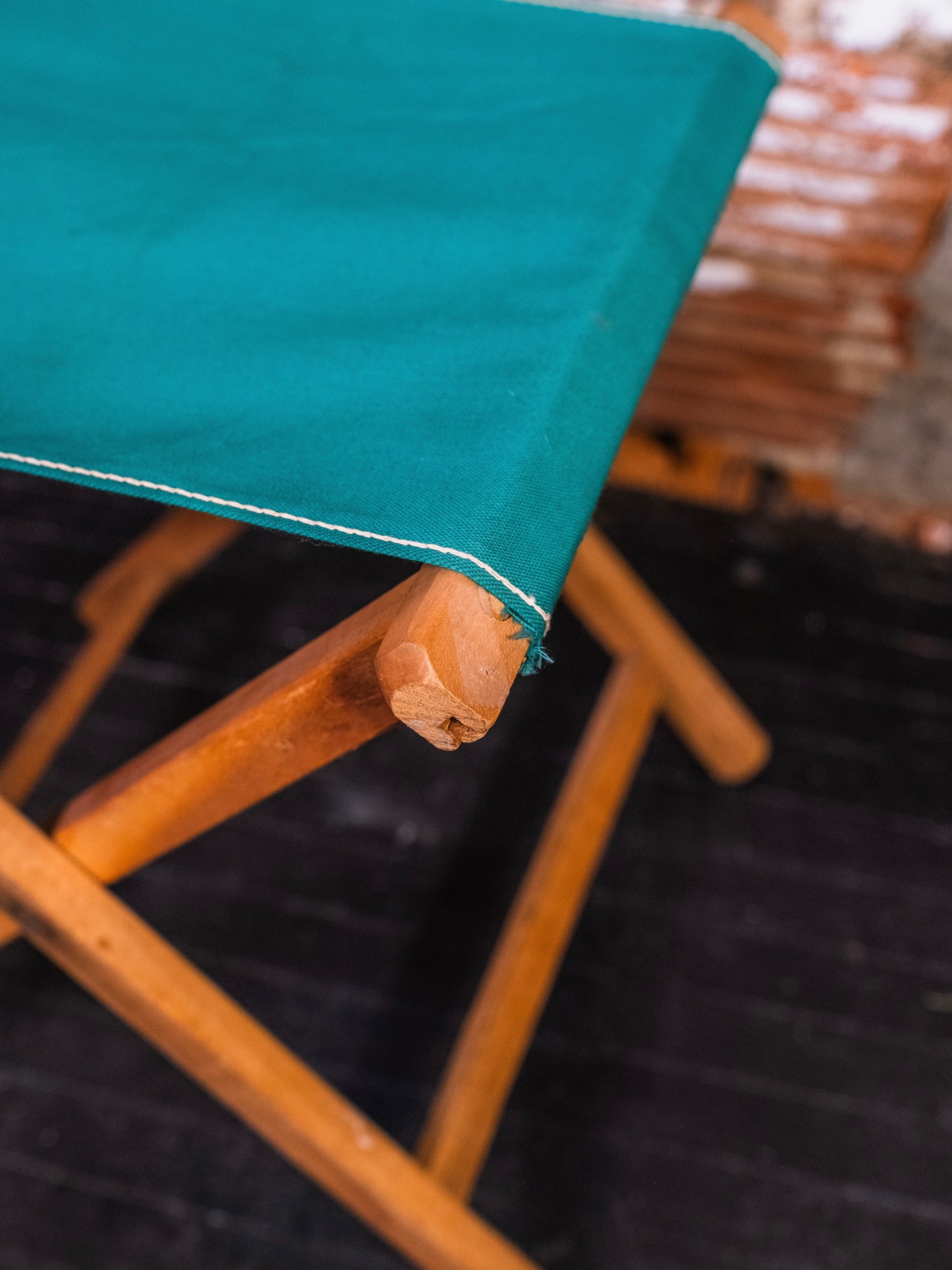 Vintage Green Canvas & Wood Folding Camp Stool