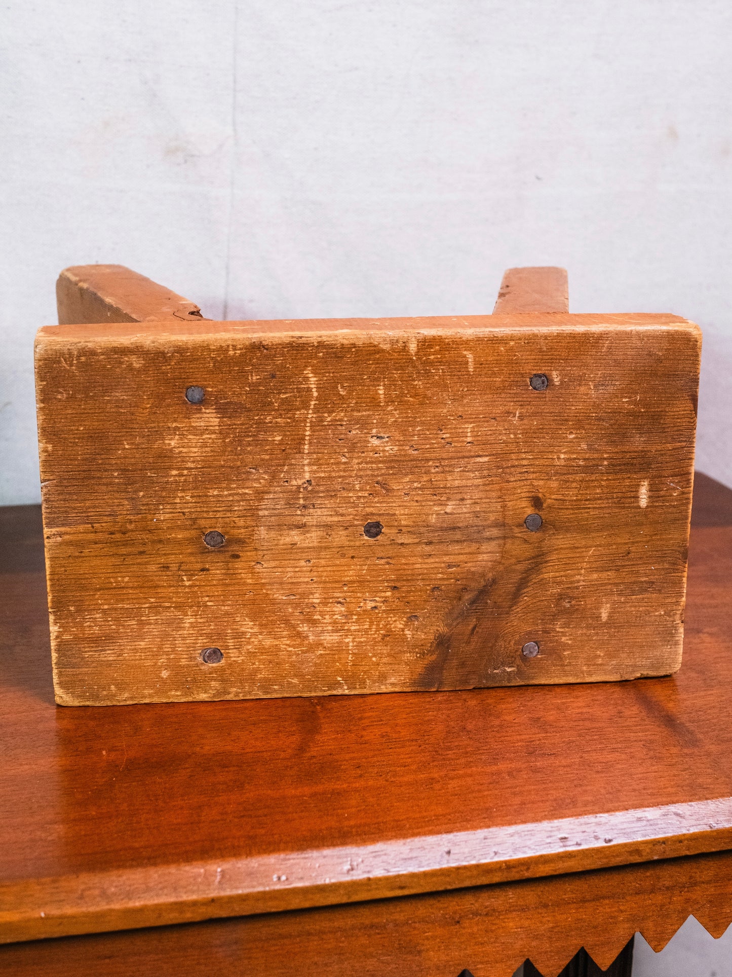 Vintage 1940s/50s Handmade Solid Wood Folk Art Footstool