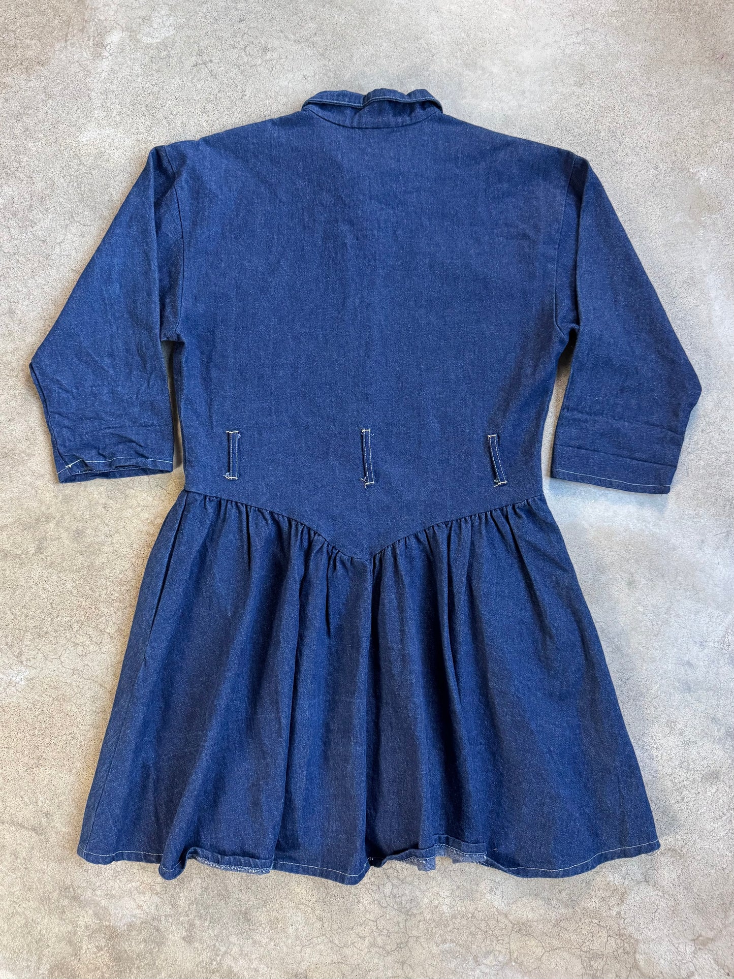 Vintage 1980s Timely Trends Button-Front Denim Drop-Waist Shirt Dress | Medium