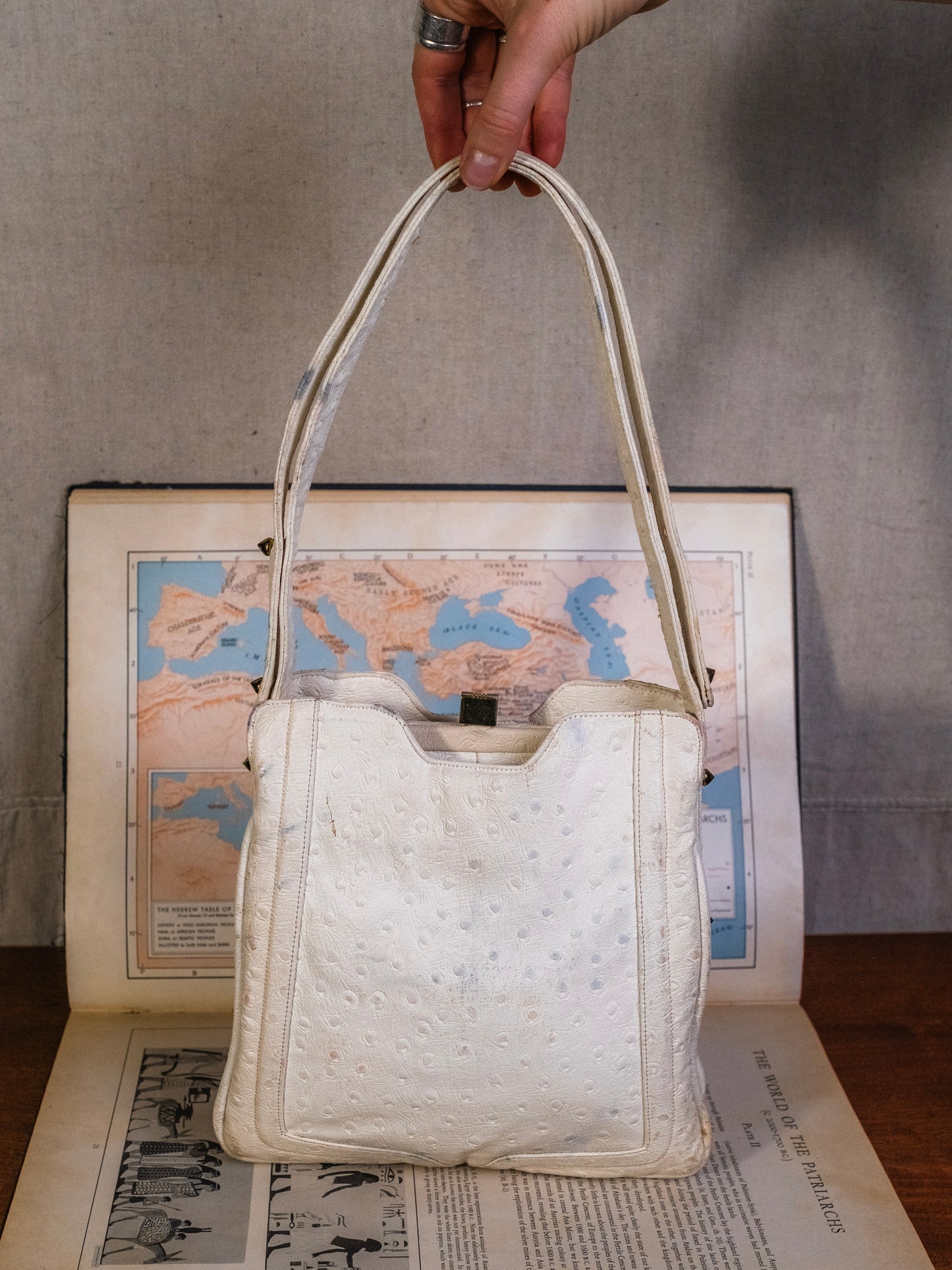 Vintage 1960s Lou Taylor White Faux Ostrich Leather Shoulder Bag