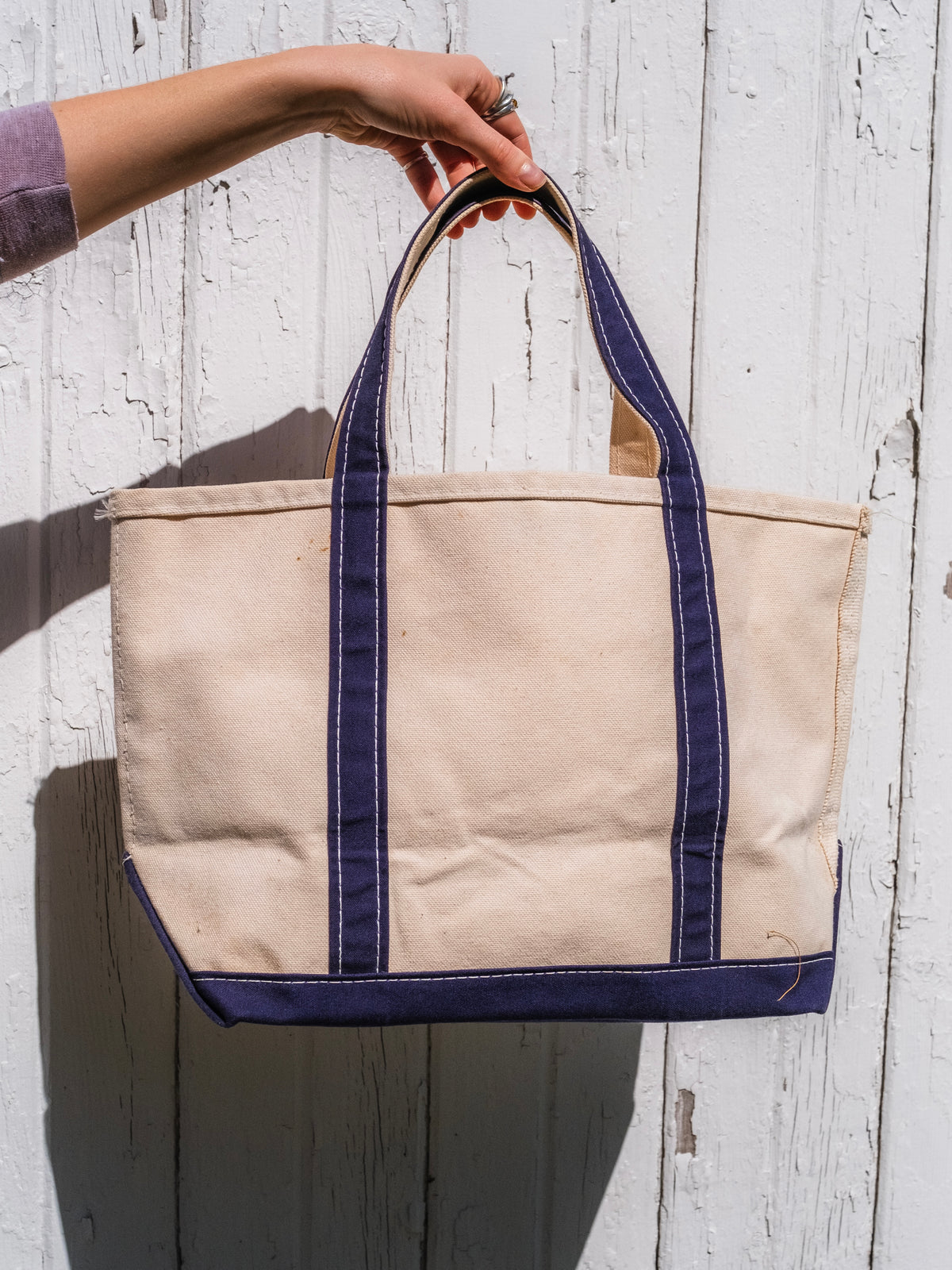 Vintage L.L. Bean Canvas Navy Trim Boat & Tote Bag w/ Quarter Horse Patch