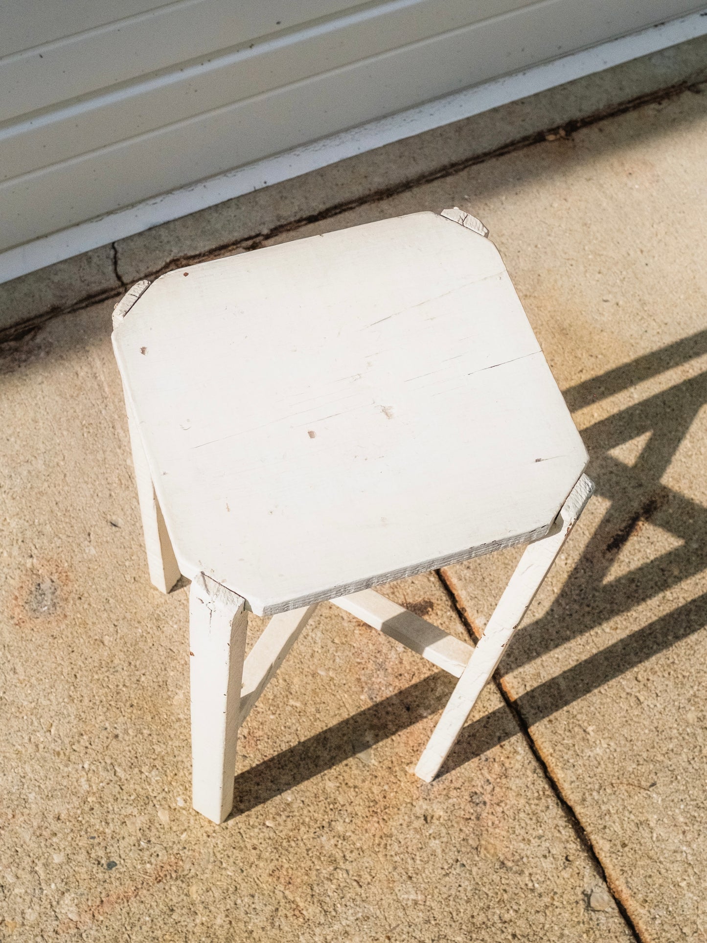 Early 1900s Primitive White Wooden Pedestal Table