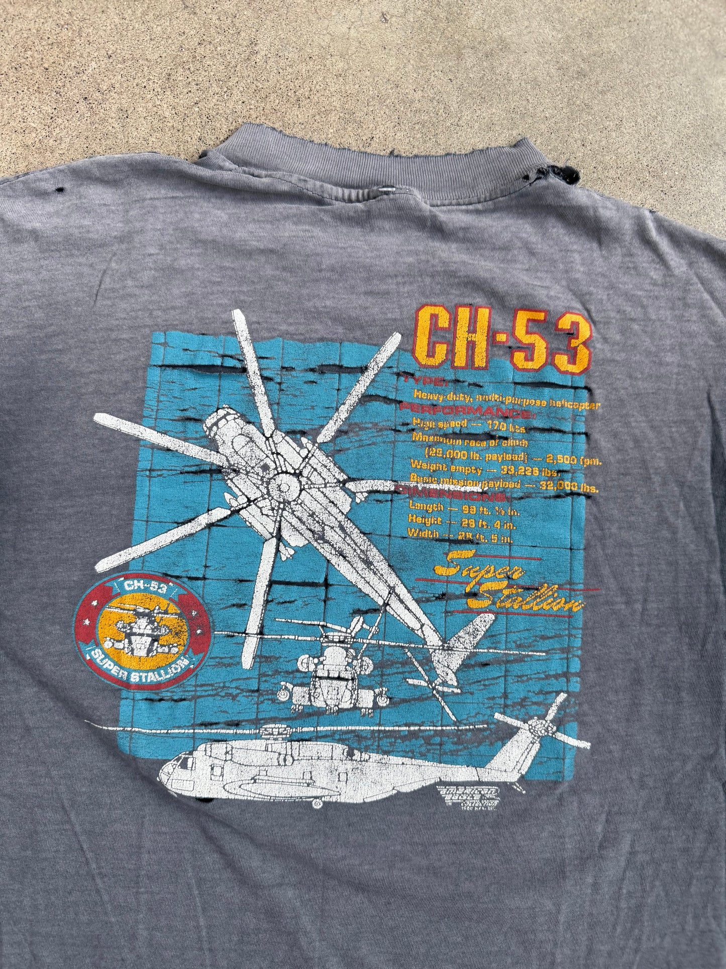 Vintage 1980s Stedman Distressed CH-53 Super Stallion Graphic Tee | Large