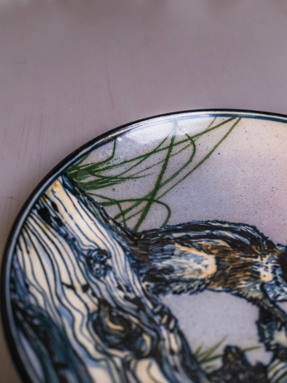 Vintage Studio Pottery Hand-Illustrated “Chipmunk on Log” Ceramic Plate