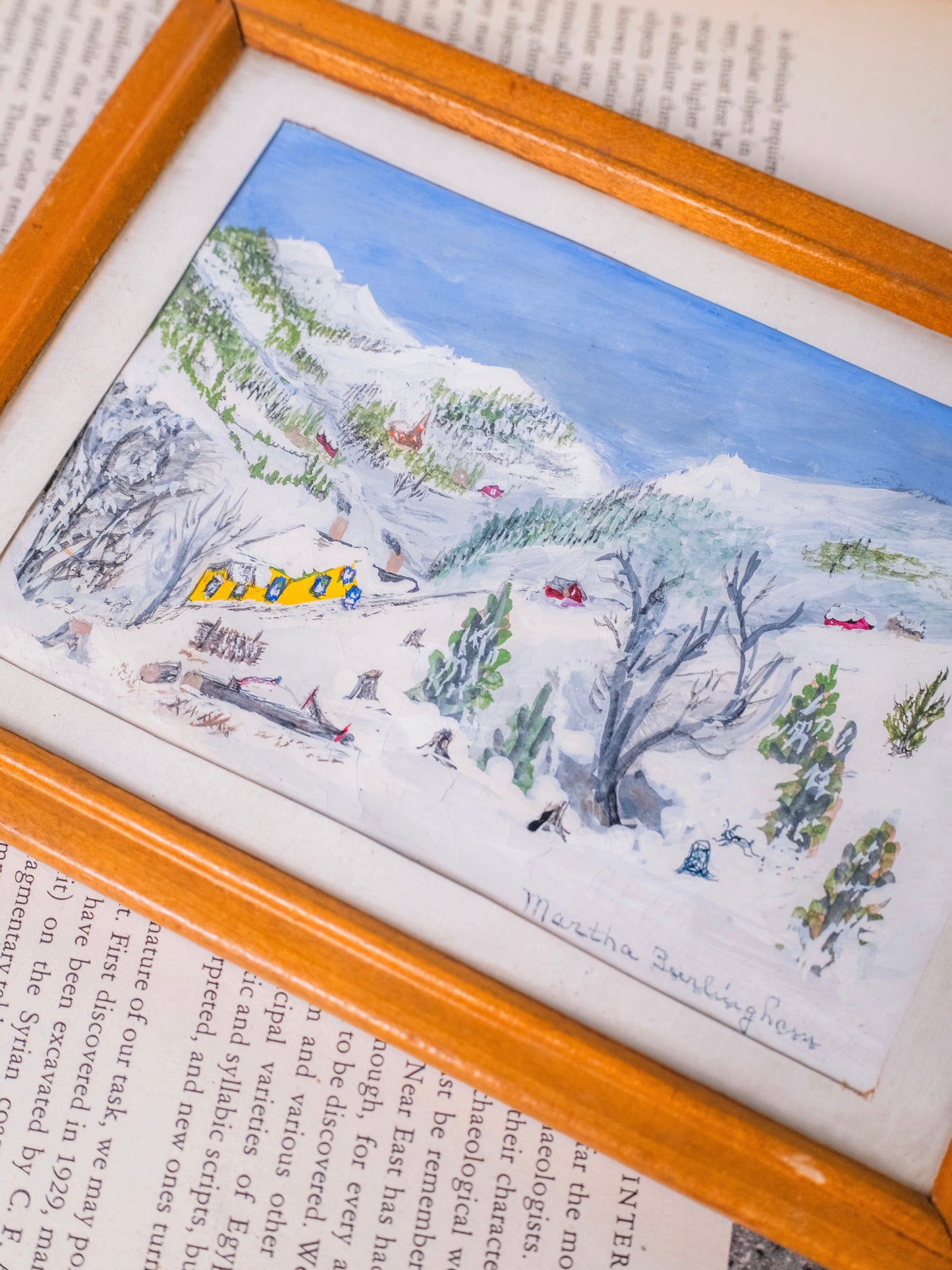 Vintage 1960s Framed Martha Burlingham "Echo Valley" Snow Scene Watercolor Painting | Signed