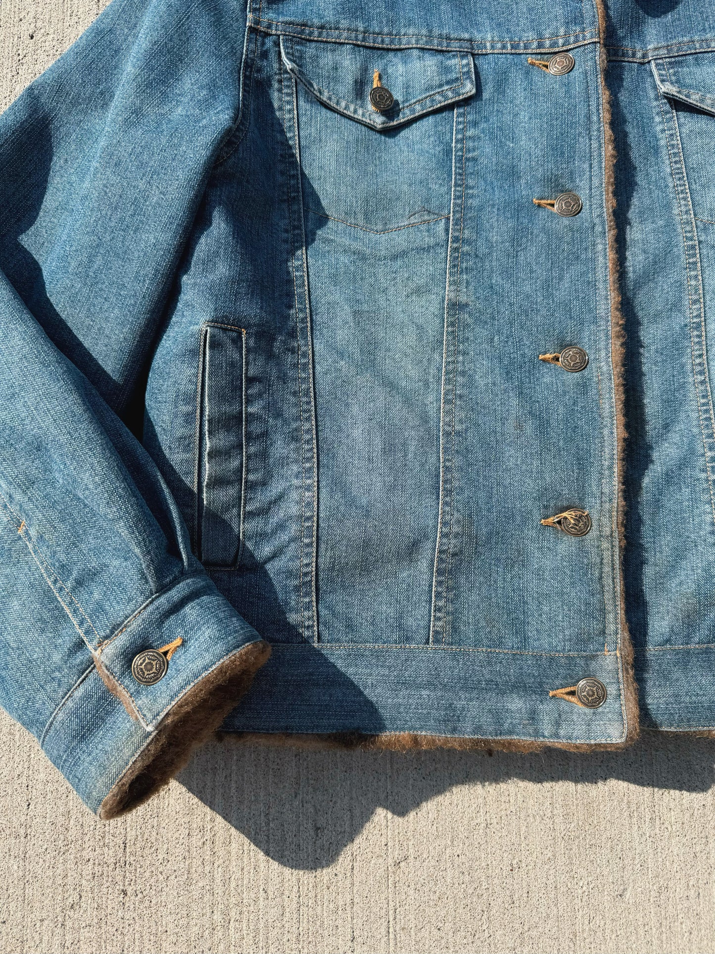 Vintage 1990s Marvin Richards Faux Fur Lined Denim Jacket | Large