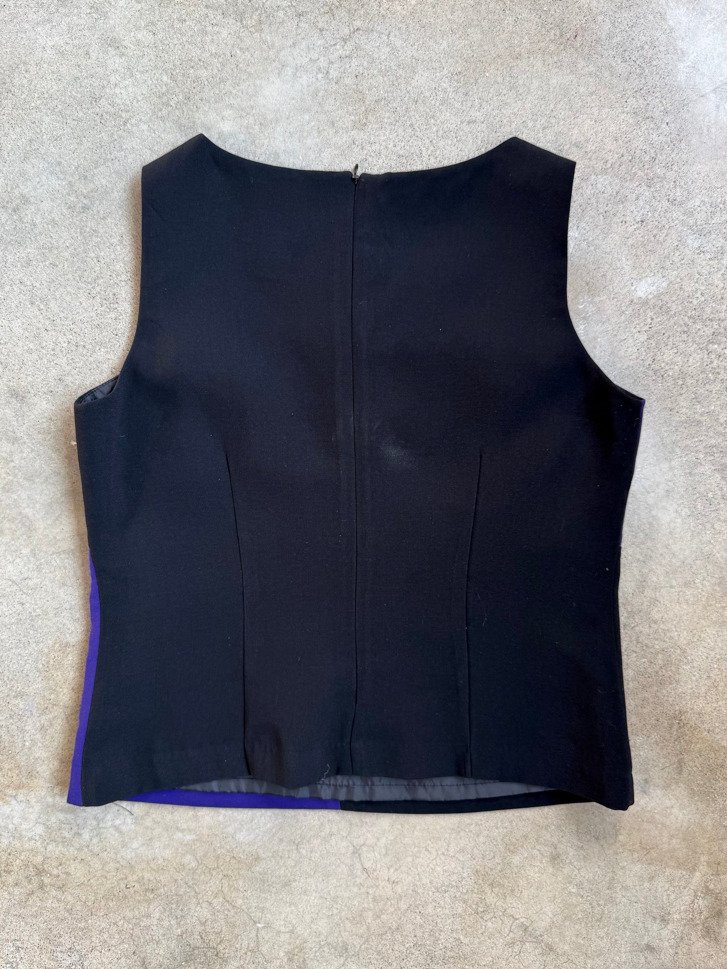 Vintage 1990s Mary McFadden Black & Purple Color Block Tank Top | Medium