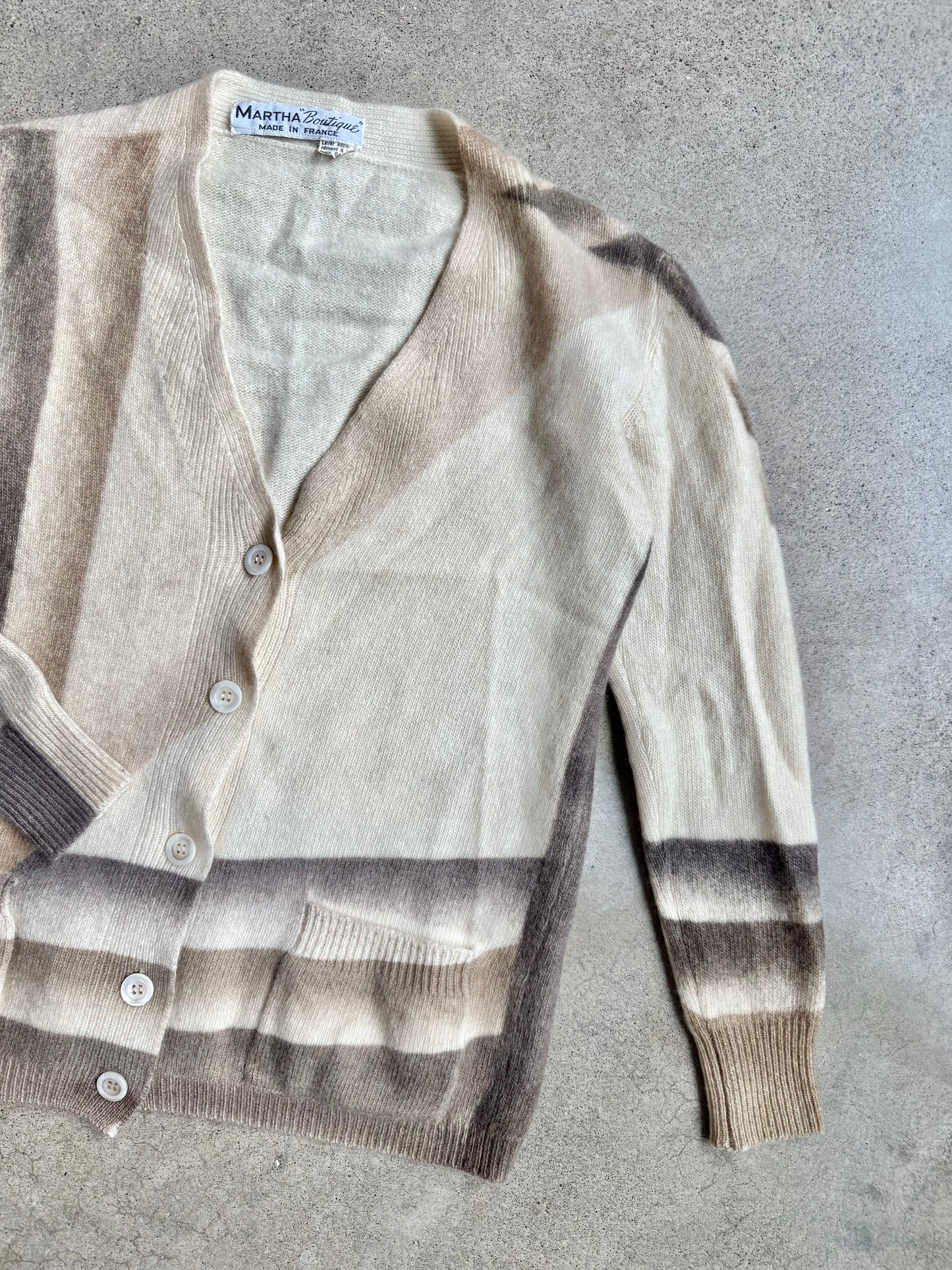 Vintage 1960s Martha Boutique Neutral Stripe Pattern Cashmere Cardigan | XS/S