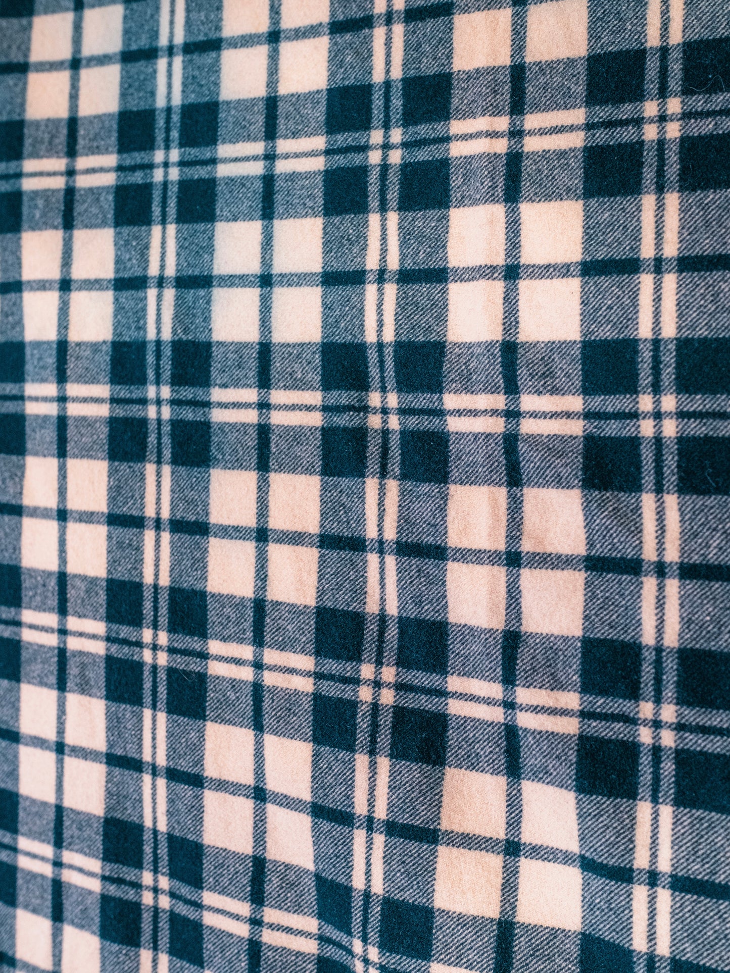 Vintage Green & Cream Plaid Wool Camp Blanket