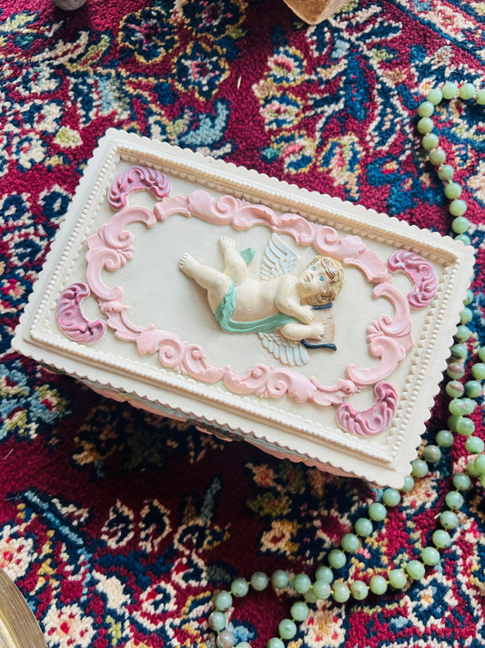 Vintage 1980s Cherub Birthday Cake Style Jewelry Box