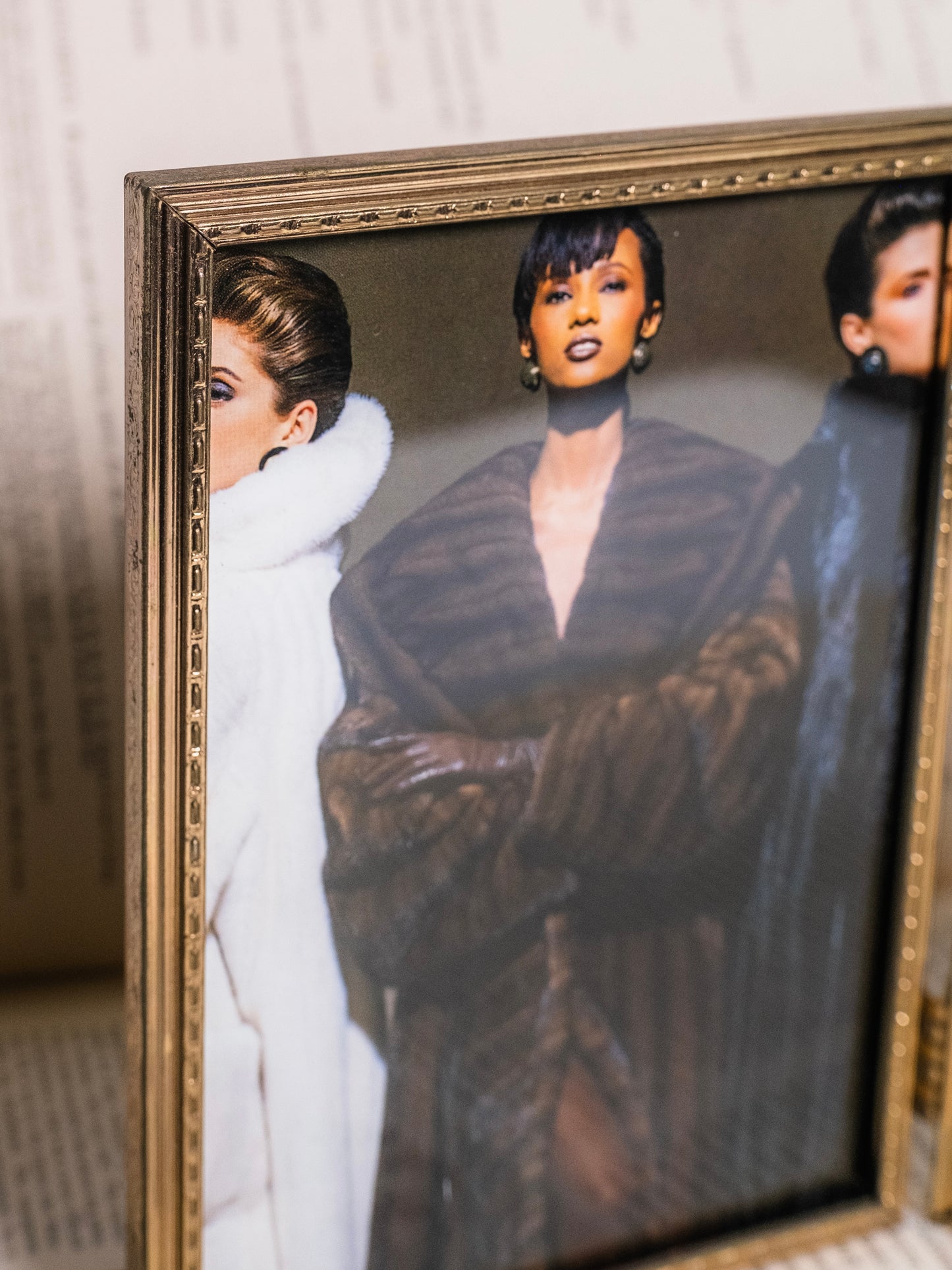 Vintage 1980s Gold Folding Frame "Glamorous Girls" Print Art