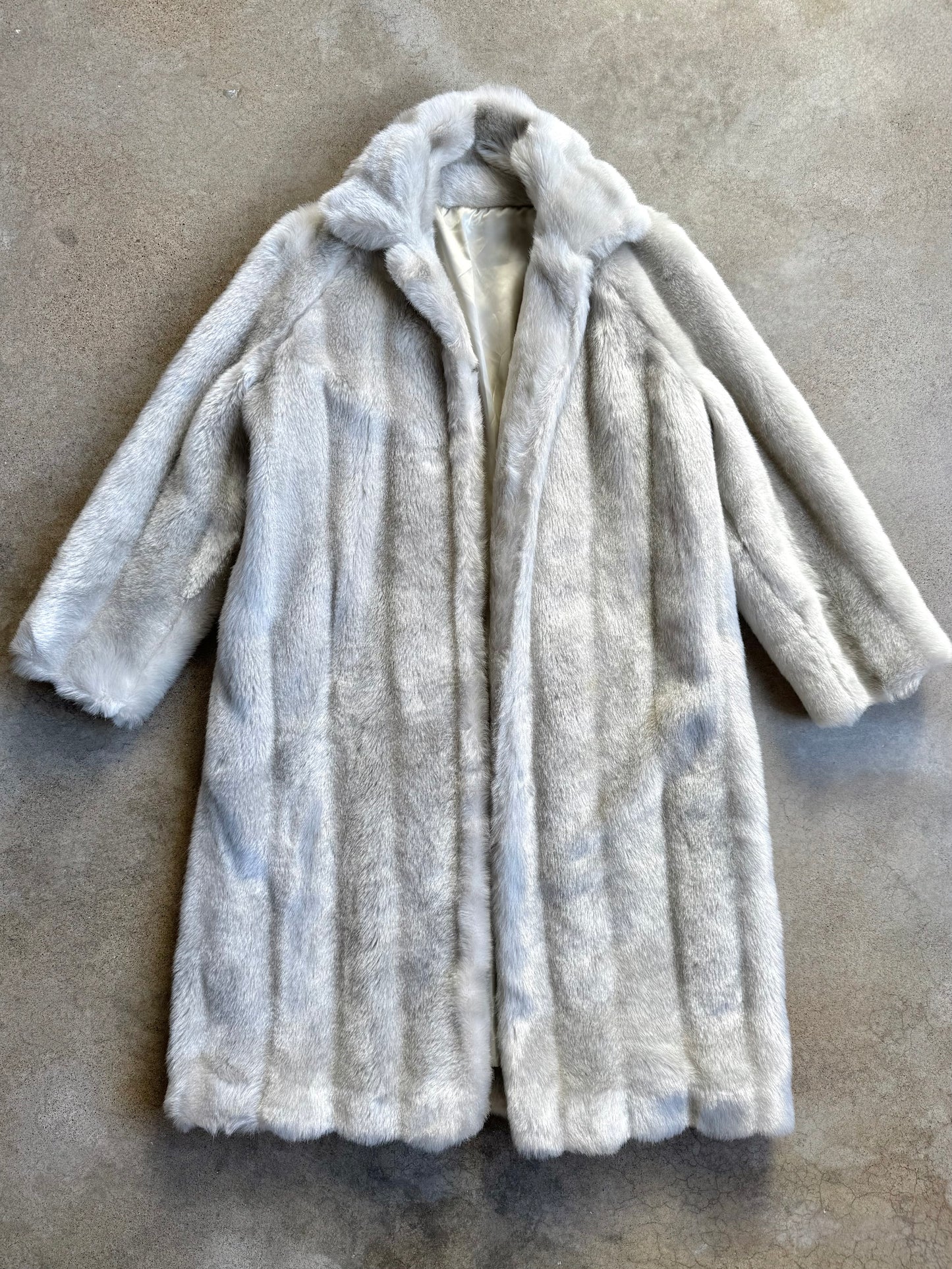 Vintage 1960s Grey-White Faux Fur Overcoat | Medium