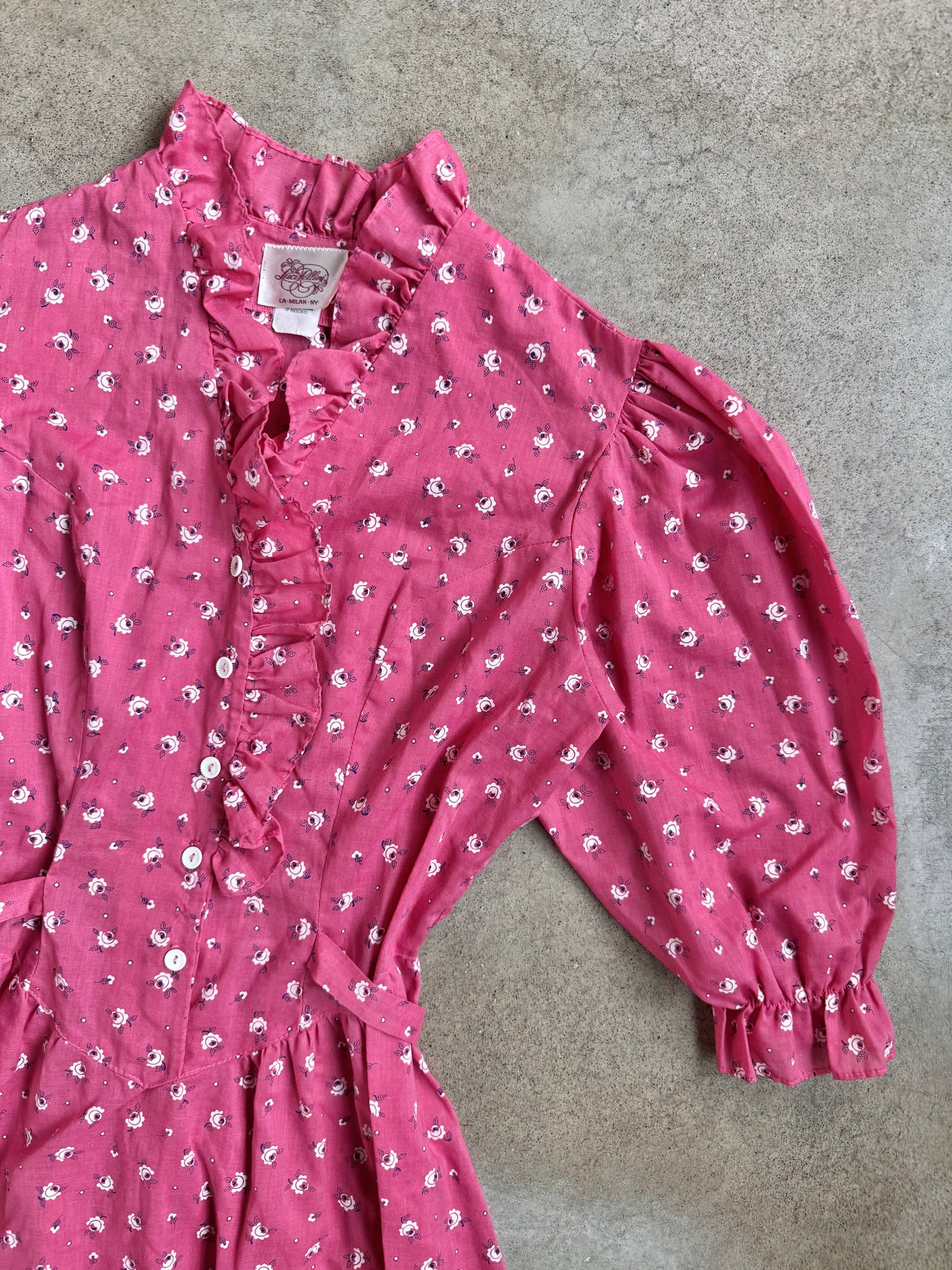 Vintage 1970s Luci Pellini Pink Floral Frilled Summer Dress | XS