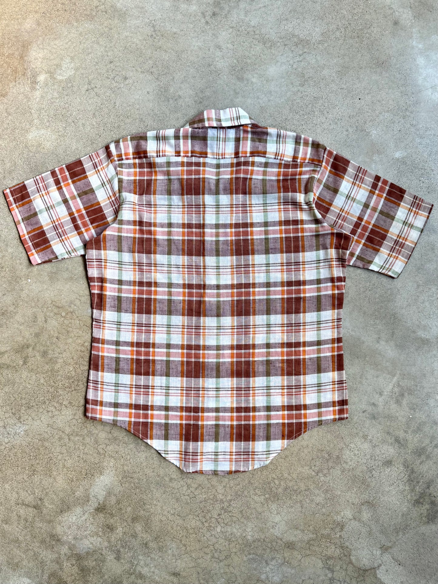 Vintage 1960s Classics By Campus Brown Plaid Short Sleeve Shirt | Large
