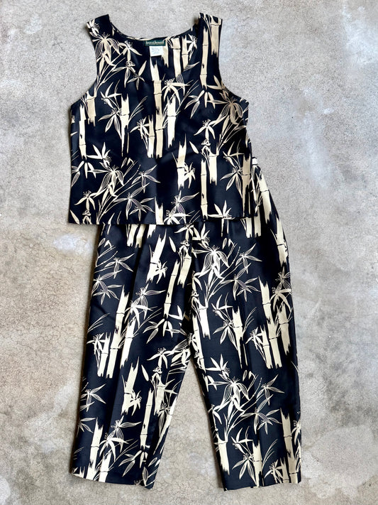 Vintage 1990s Harvé Benard 100% Silk Bamboo Print Two-Piece Set | Small