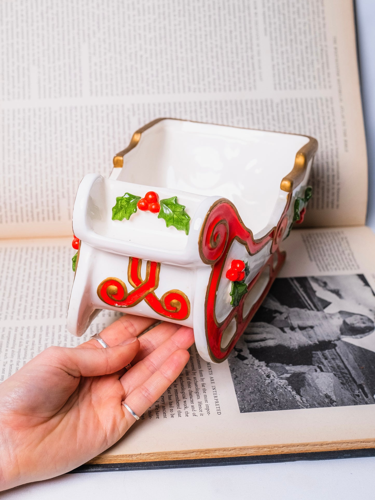 Vintage 1970s Fitz and Floyd Ceramic Santa Sleigh