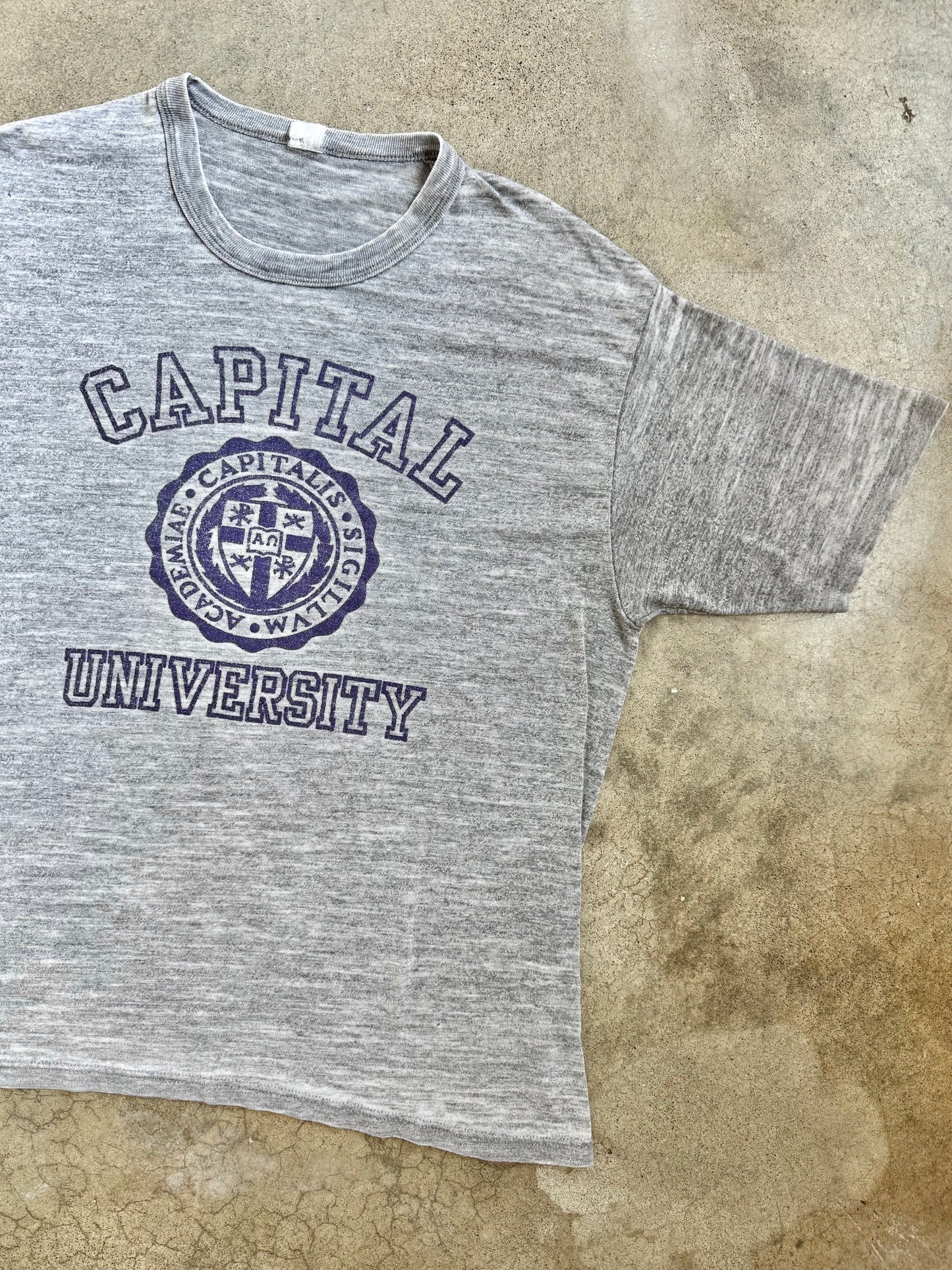 Vintage 1980s Heather Grey Capital University Tee | Large