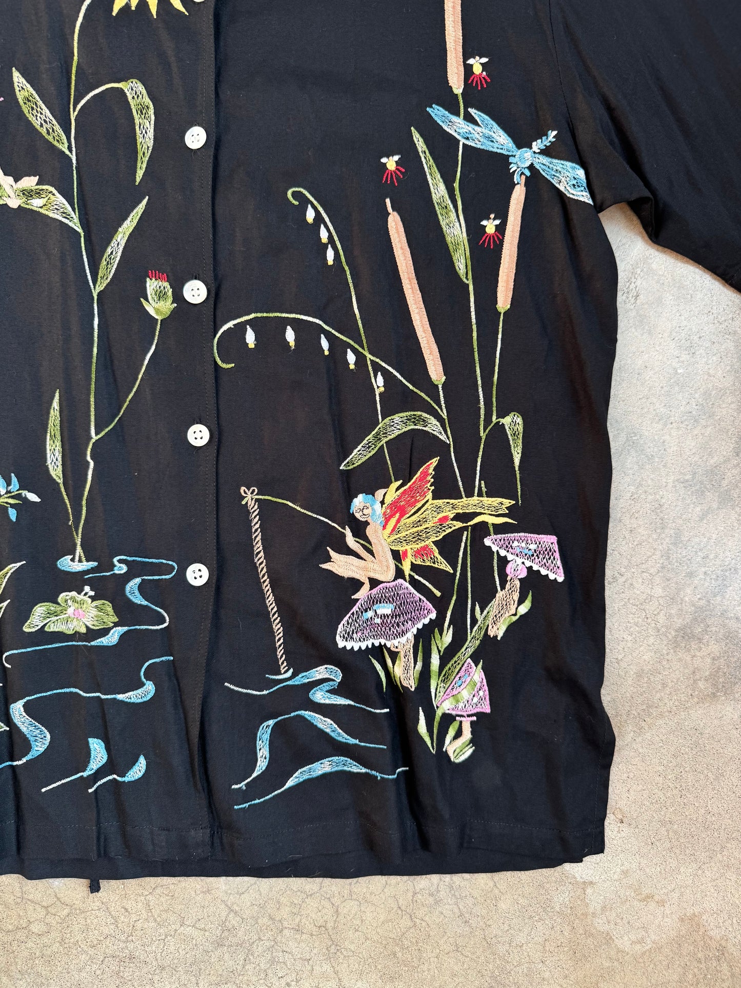 Vintage 1980s Anthony Mark Hankins Black Fairy Embroidered Shirt | 1X