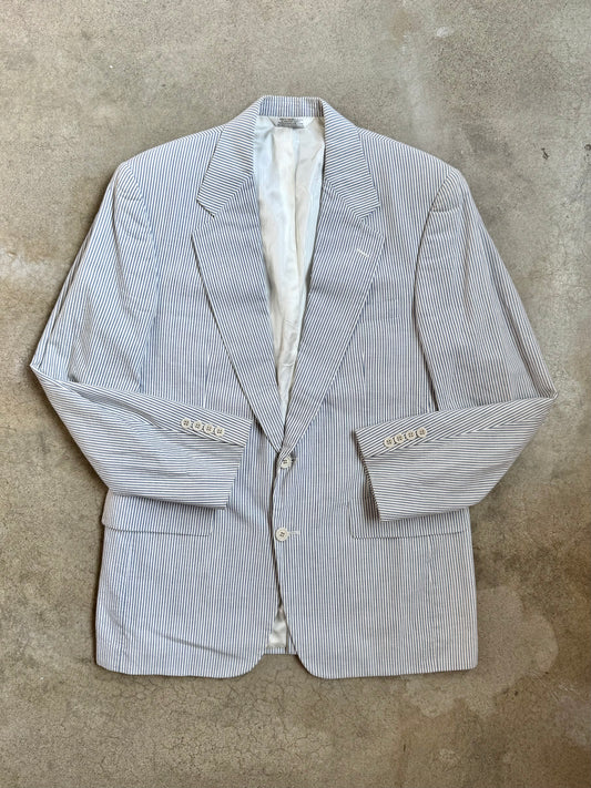 Vintage 1970s/80s Haspel for Parisian Blue Seersucker Suit Jacket | 40