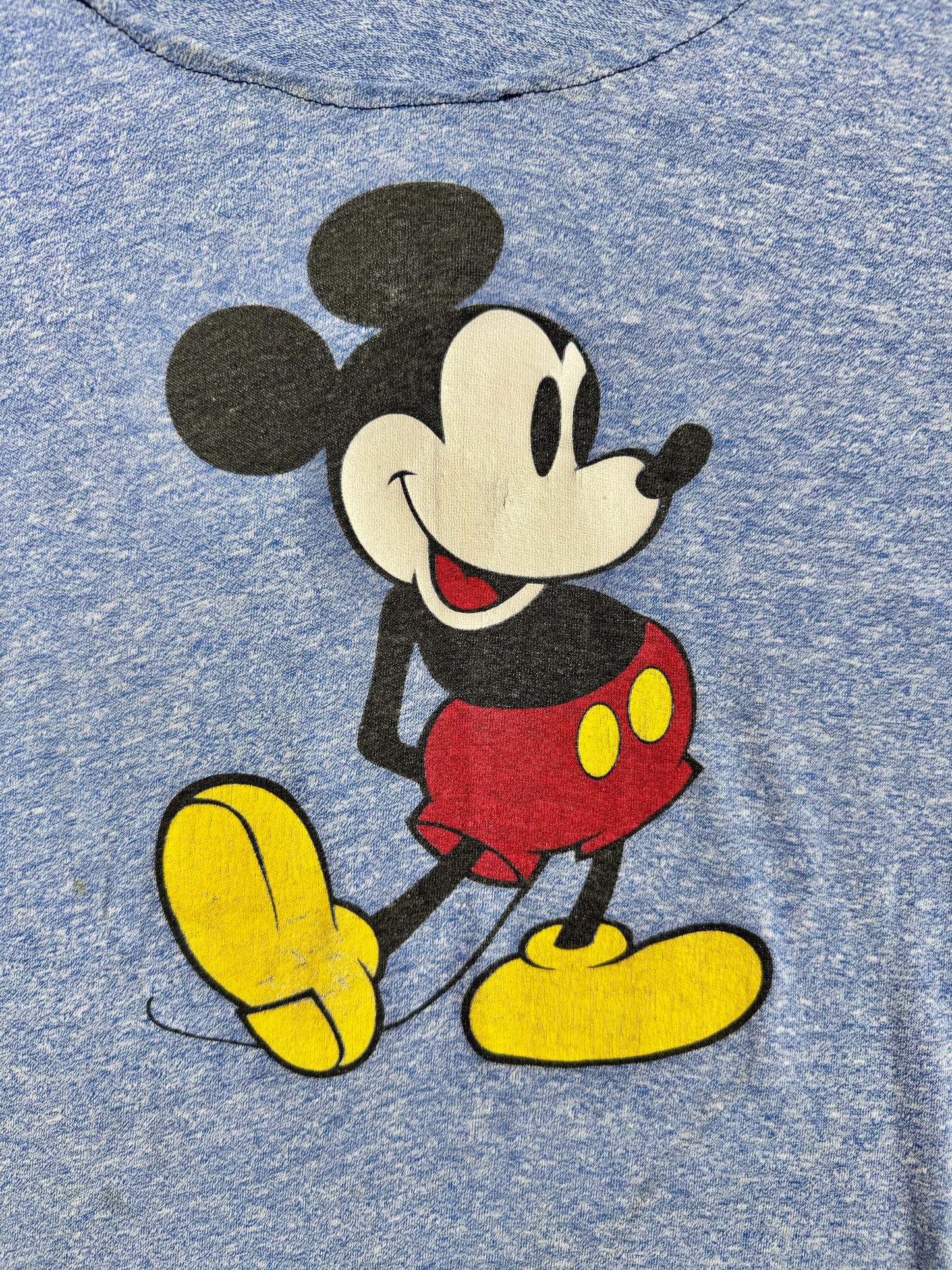 Vintage 1970s Blue Mickey Mouse Graphic Reworked Wide Neck Tee | XL