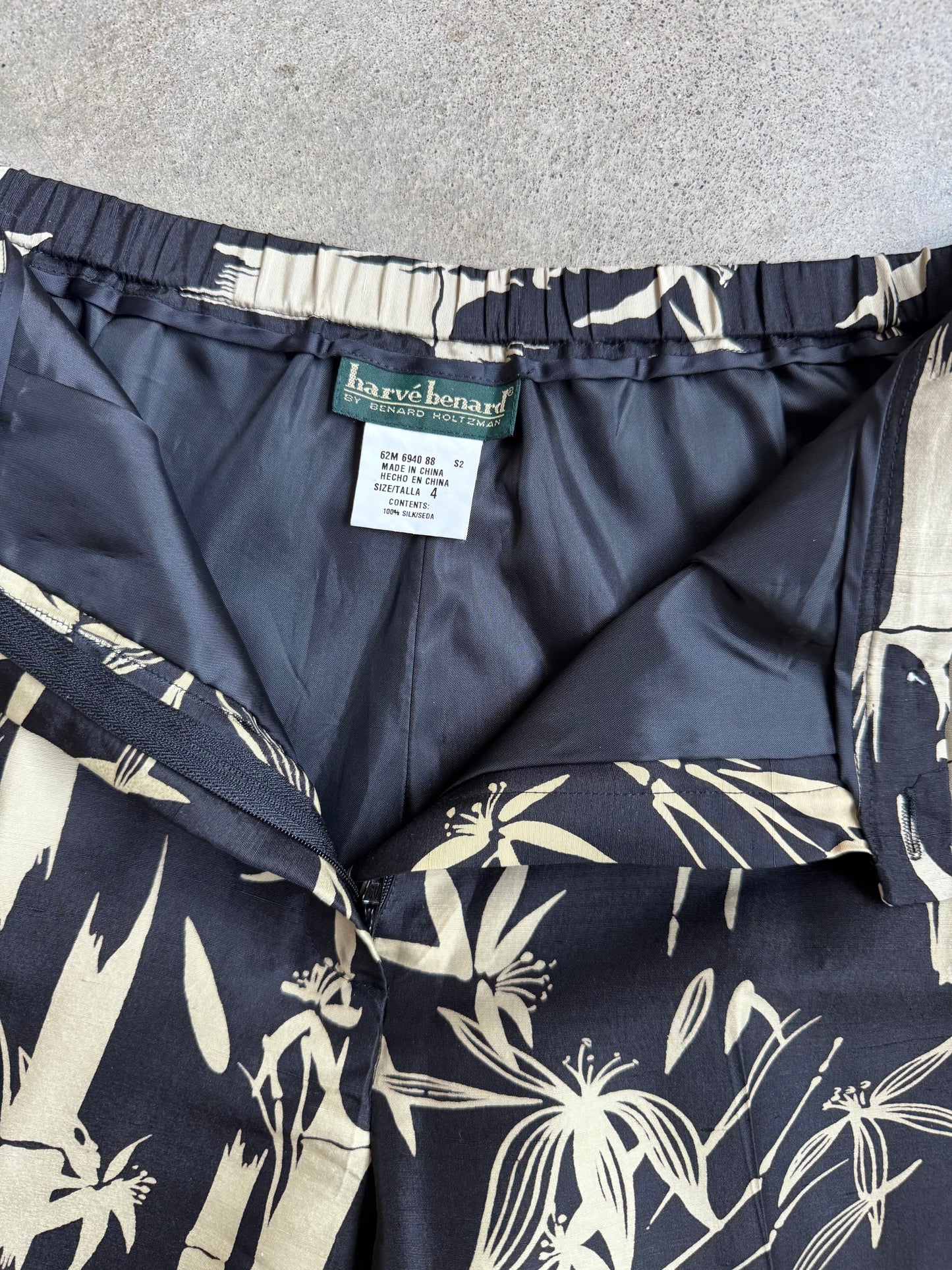 Vintage 1990s Harvé Benard 100% Silk Bamboo Print Two-Piece Set | Small
