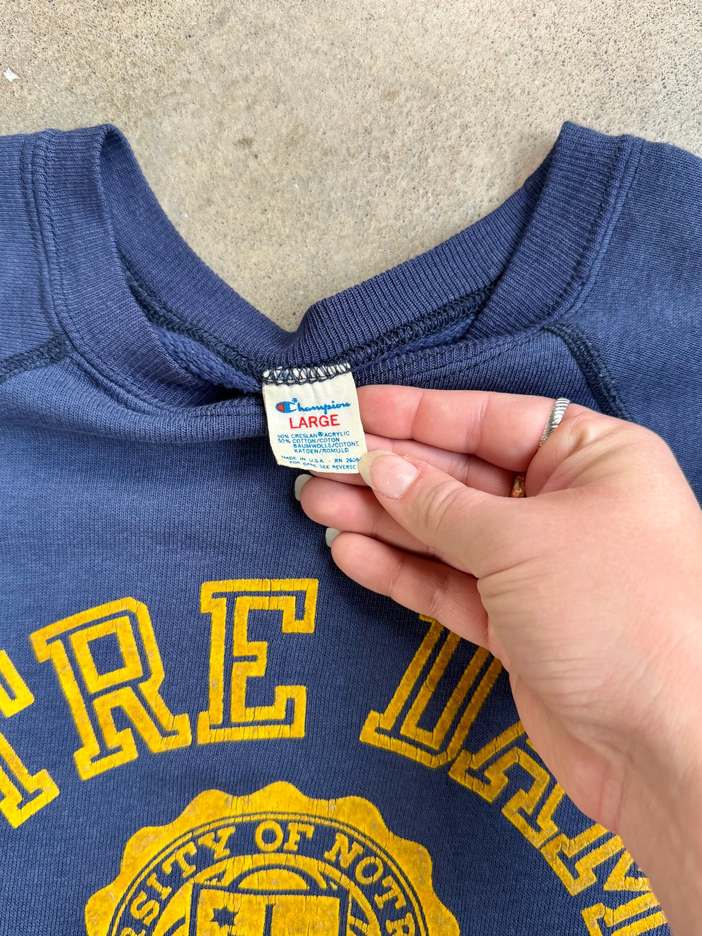Vintage 1970s Champion Notre Dame Raglan Sweatshirt | Large