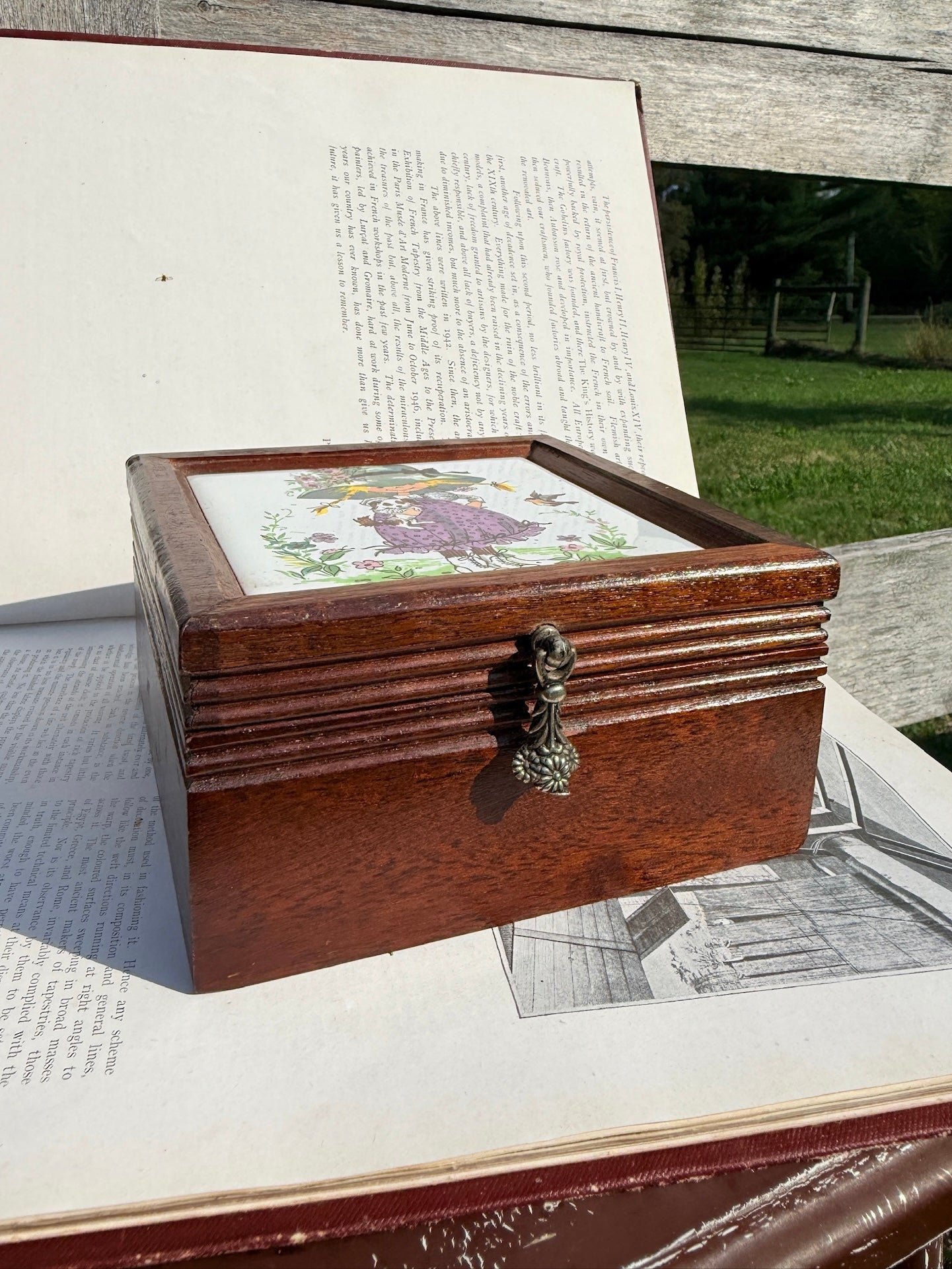 Vintage 1970s Holly Hobbie "Bonnie" Tile Top Wooden Jewelry Box
