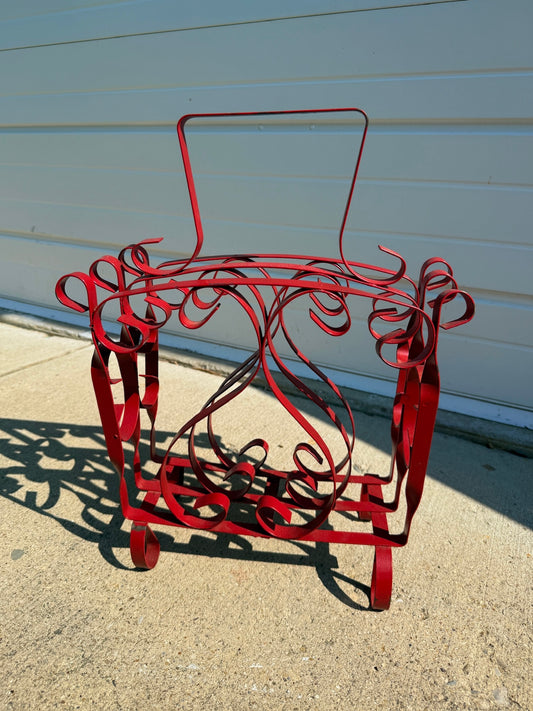 Vintage 1950s Red Wrought Iron Spiral Design Magazine Rack